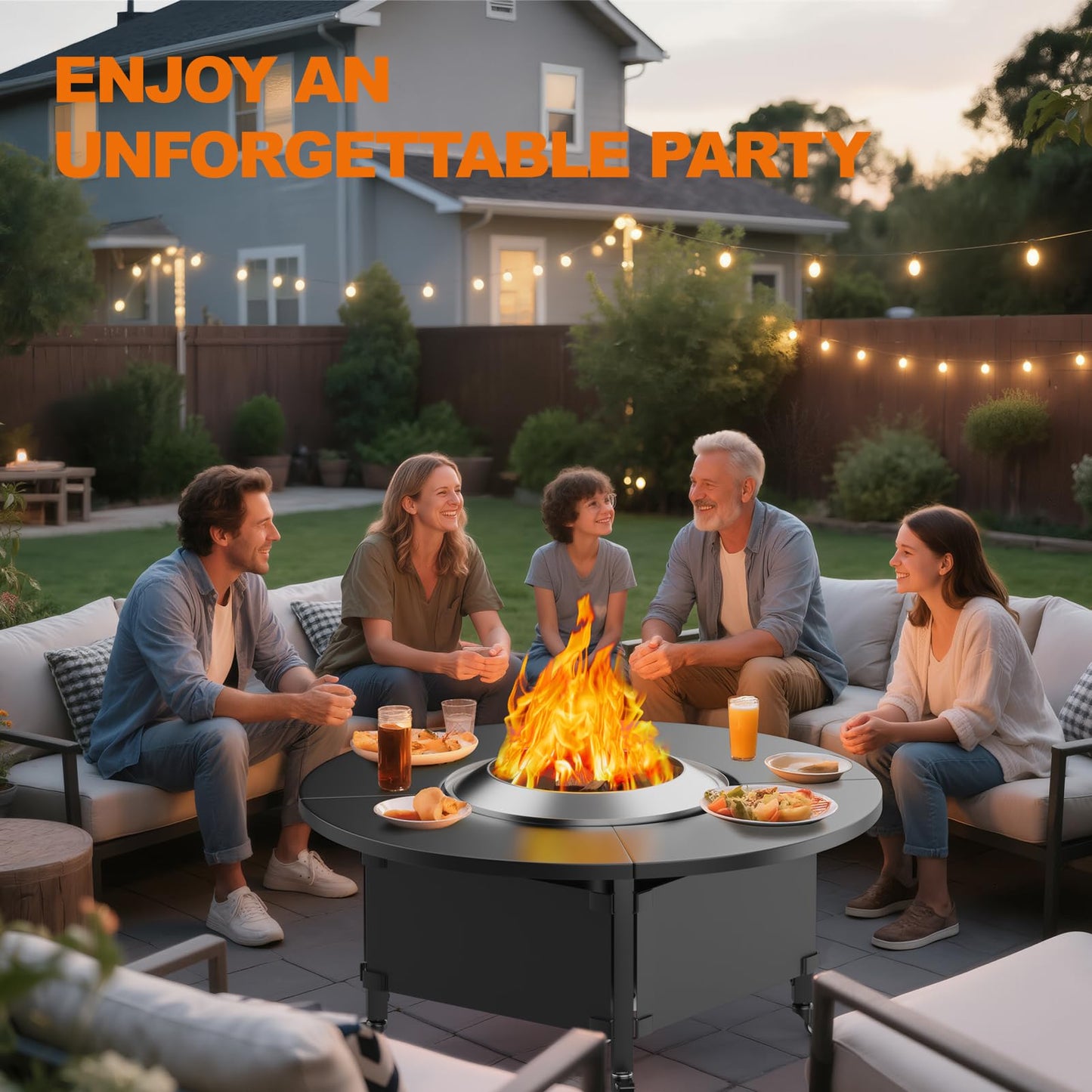 Fire Pit Surround Tabletop for Solo Stove Bonfire,Foldable Surround Table with Wheels for Safety & Easy Clean,42" Powder-Coated Steel Wood Burning Stove Surround Table Top,Accessories for Solo Stove