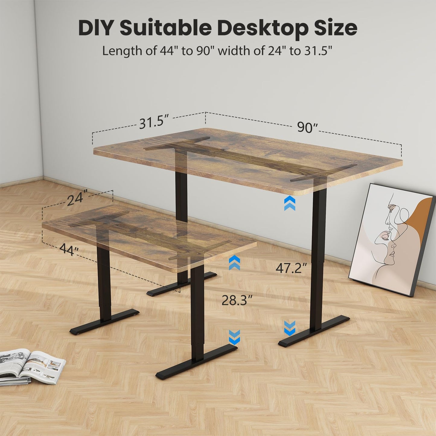 ESpefy Dual Motor Standing Desk Frame- Height Adjustable Electric Desk Legs, Heavy Duty Sit to Stand Up Desk Base, 4 Memory Settings Controller for Adjustable DIY Desktop, Over 300 lbs Load Capacity