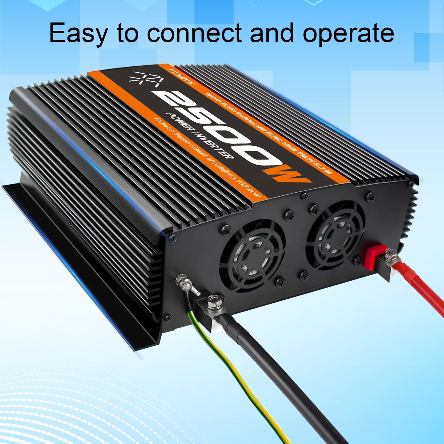 TVNIKD 2500 Watt car Power Inverter 12V to 110V /120V, 2000+ watt invertor for RV semi Trucks Vehicles 12V to 110V Converter with 3 AC outles and LCD Screen - 2500W
