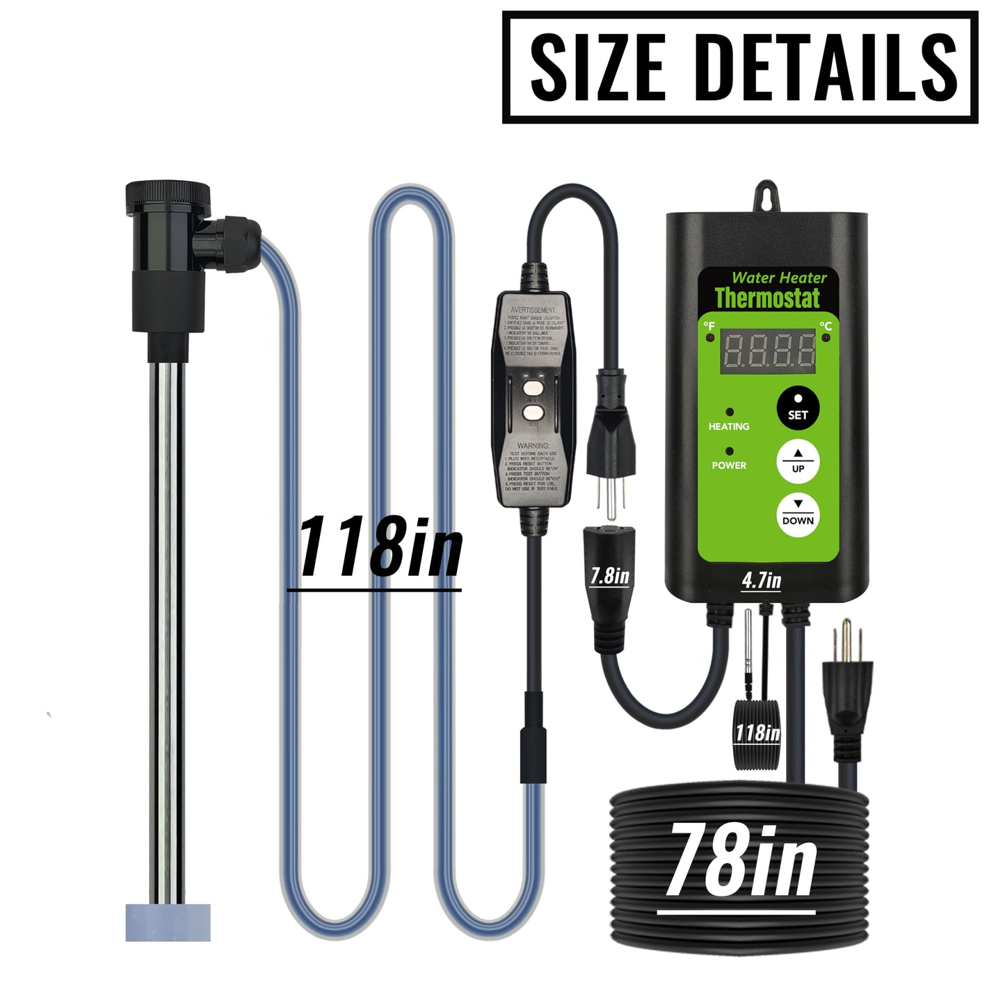 LINGLONGTEMP 240V 3500W Fully Submersible, Electric Hot Tub & Swimming Pool Immersion Water Heater with Temp Control & GFCI for Baptismal Pool, Baptistry, Above Ground Pool, Inflatable Pool & spa tub