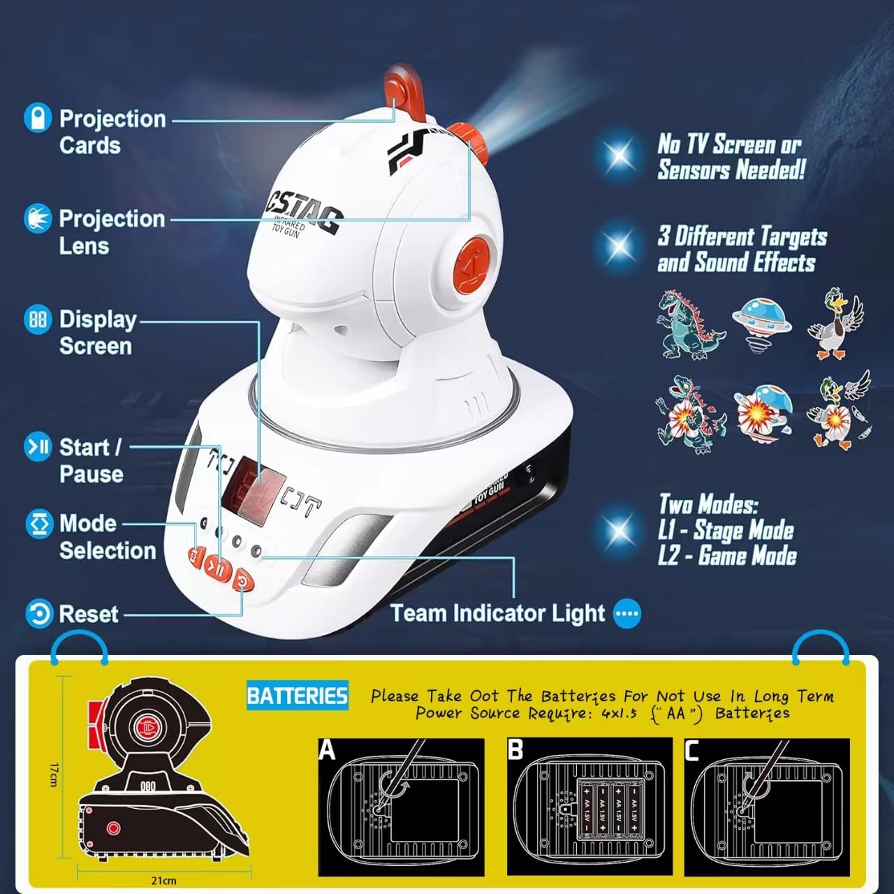 Toy Gun of Projector with USB Cable, Shooting Games Toy Set for Kids, Teens, Adults, Shooting Battle Games with 3 Targets, Birthday Gift Toys for 6 7 8 9 10 11 12+Year Old Boys Girls
