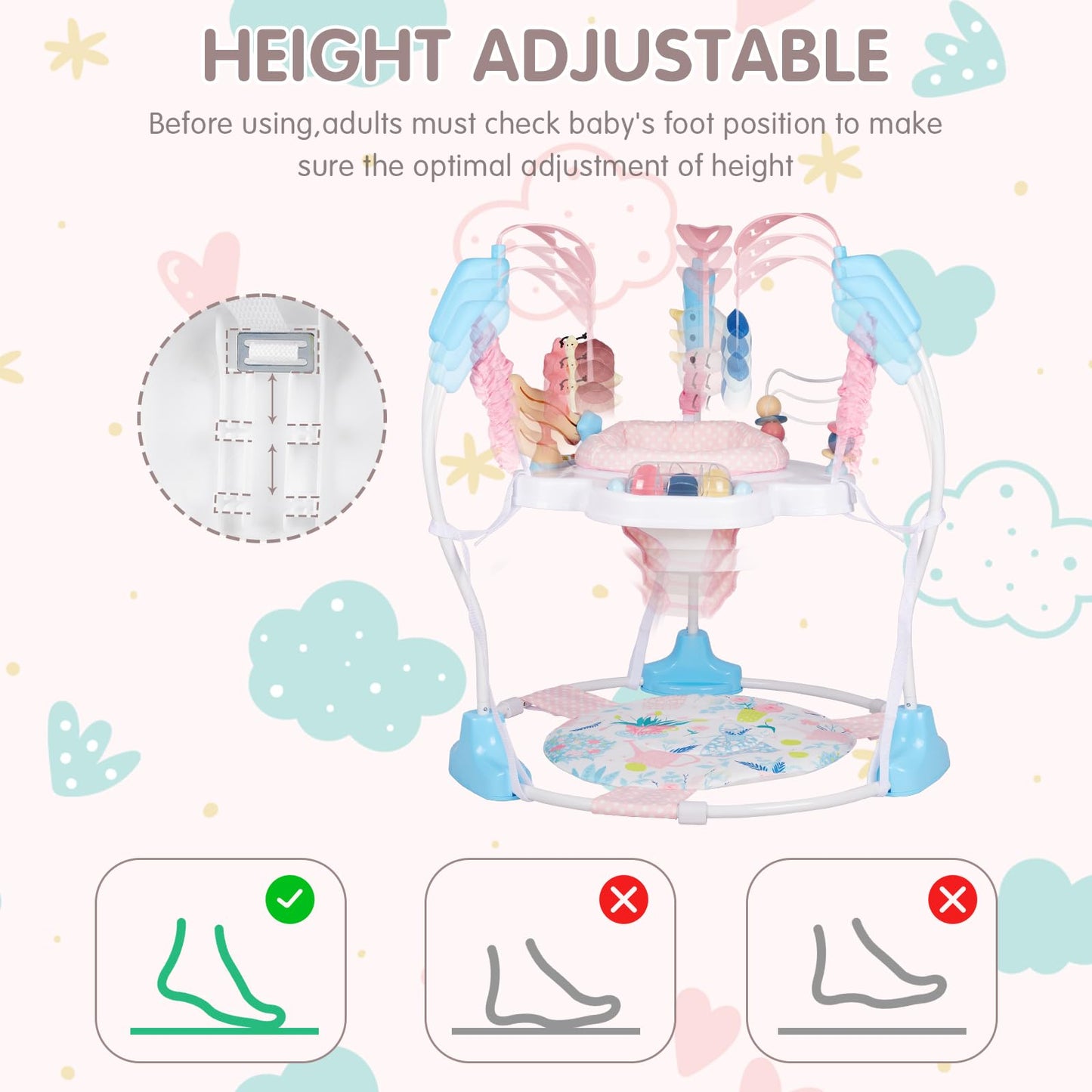 Furmubei Baby Activity Center, 3-in-1 Baby Jumper, Infant Activity Center with 360° Rotating Seat, Music, Lights, 3 Adjustable Heights, Infant Activity Jumper for 6+ Months JP2402