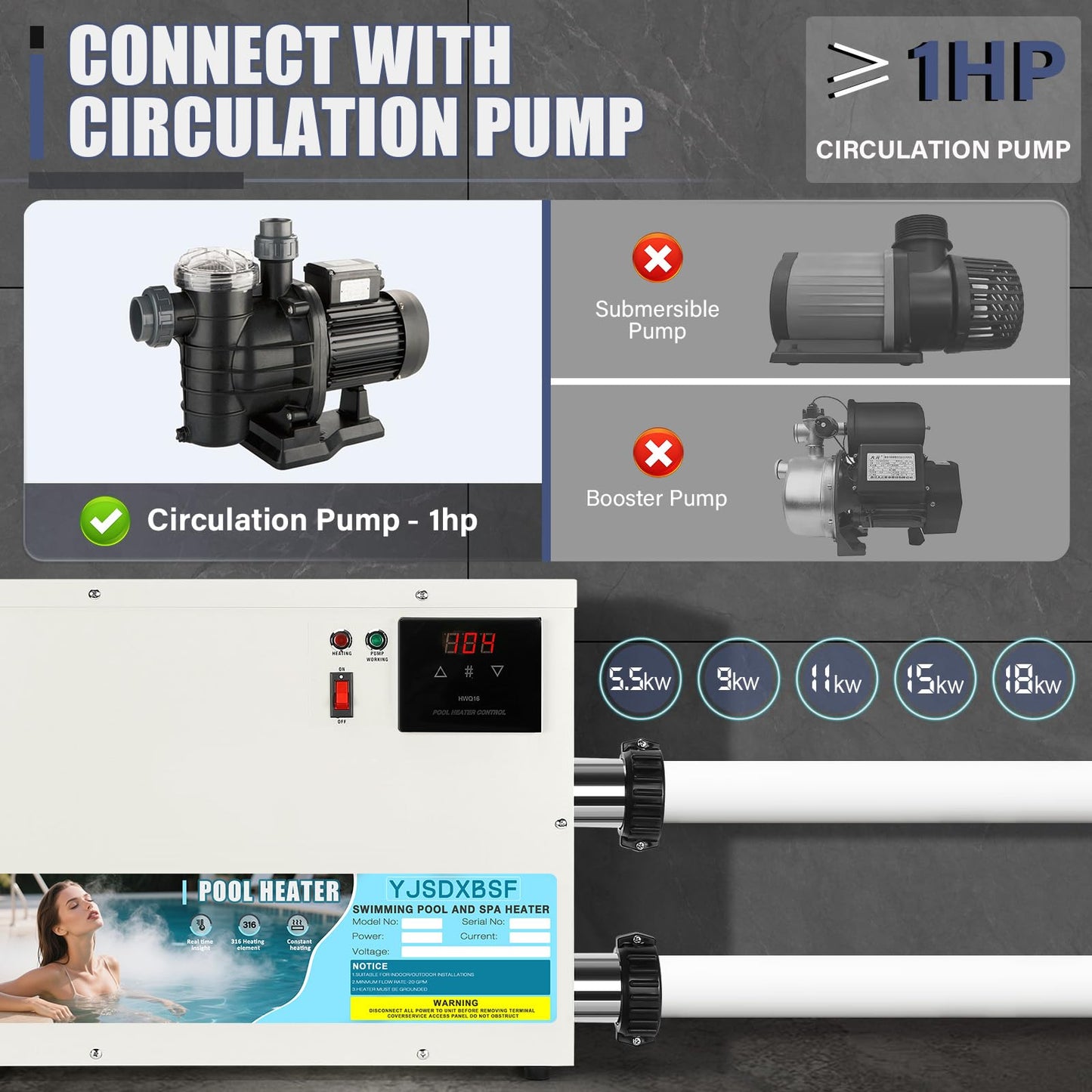 11KW 220V-240V Pool Heater for Above Ground Pools, Hot Tubs & Spas