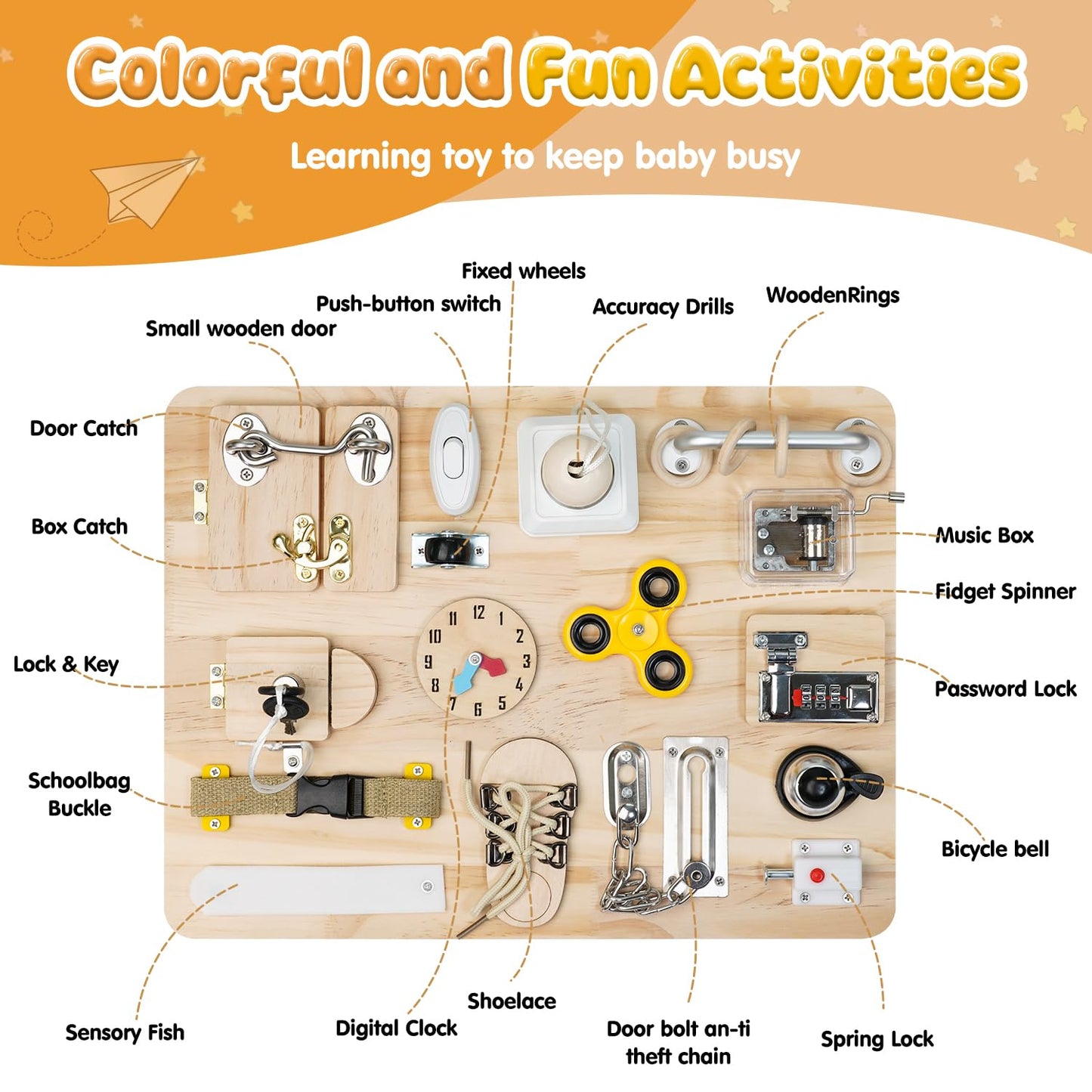 Azoravio Busy Board for Toddlers 1 2 3 4 Year Old - Large Montessori Sensory Toys, Wooden Fidget Activity Board for Boys and Girls, Motor Skills Gifts for ADHD & Autistic Children Kids