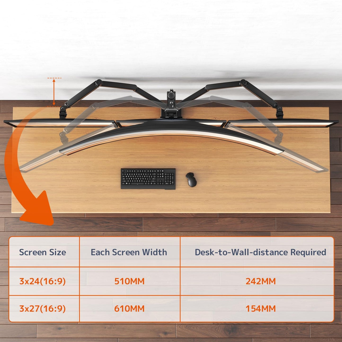 PUTORSEN Quad Monitor Mount for up to 49’’ Ultrawide on Top Bracket and 27’’ Screens on Lower Brackets, Holds up to 44lbs, Quad Monitor Stand with Gas Spring, C-Clamp & Grommet Base