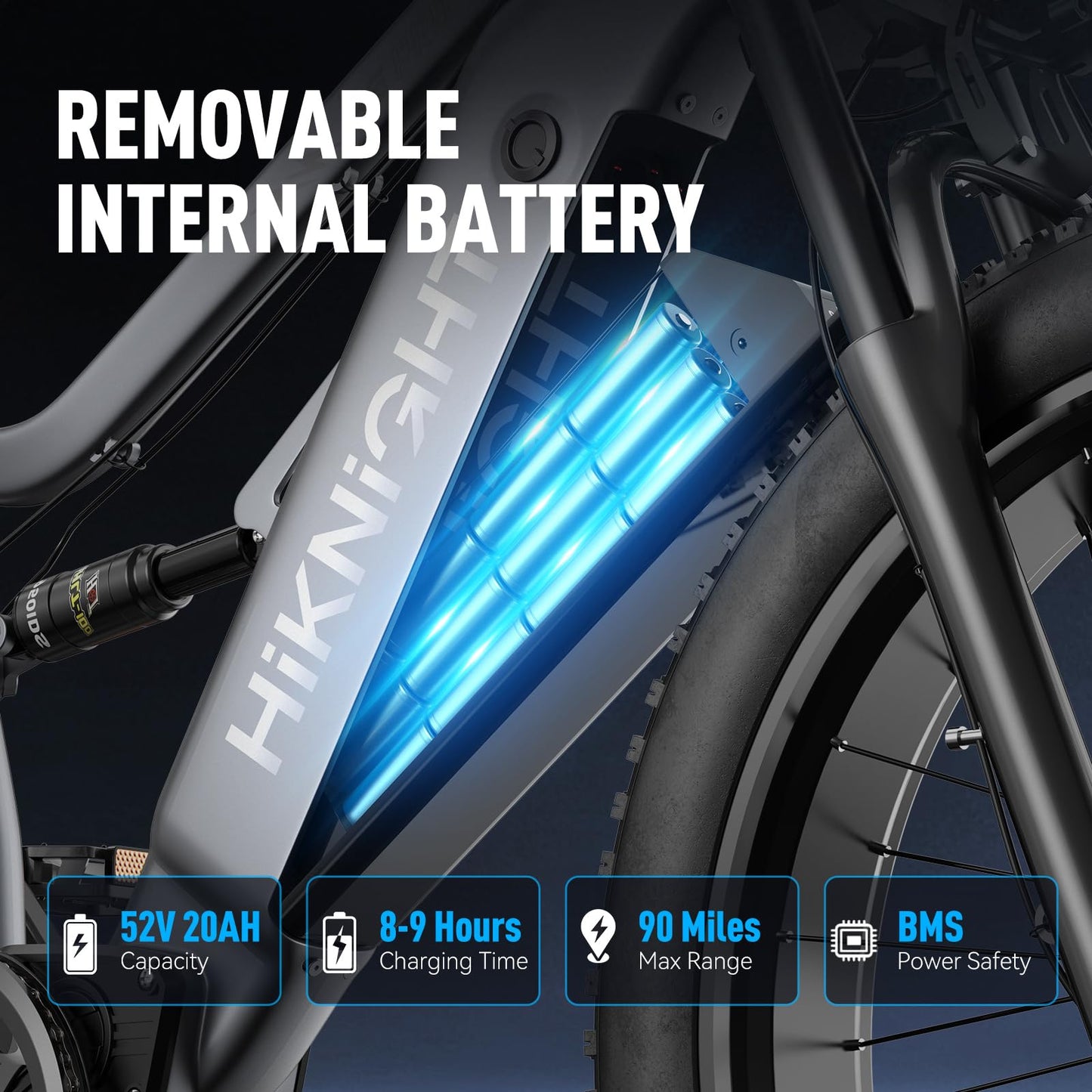 HiKNiGHT Dual Motor Electric Bike Peak 3000W, 52V 20AH Battery E Bike for Adults 26 Inch Fat Tire Mountain Electric Bicycle 38 MPH, Full Suspension Dual Hydraulic Disc Brake, Up to 90 Miles Range