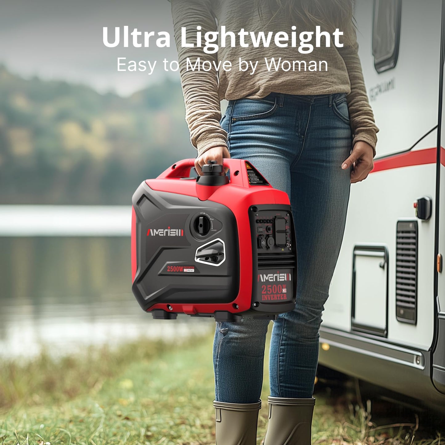 AMERISUN Portable Inverter Generator 2500W Gas Powered, Long Runtime Gas Generator for Camping
