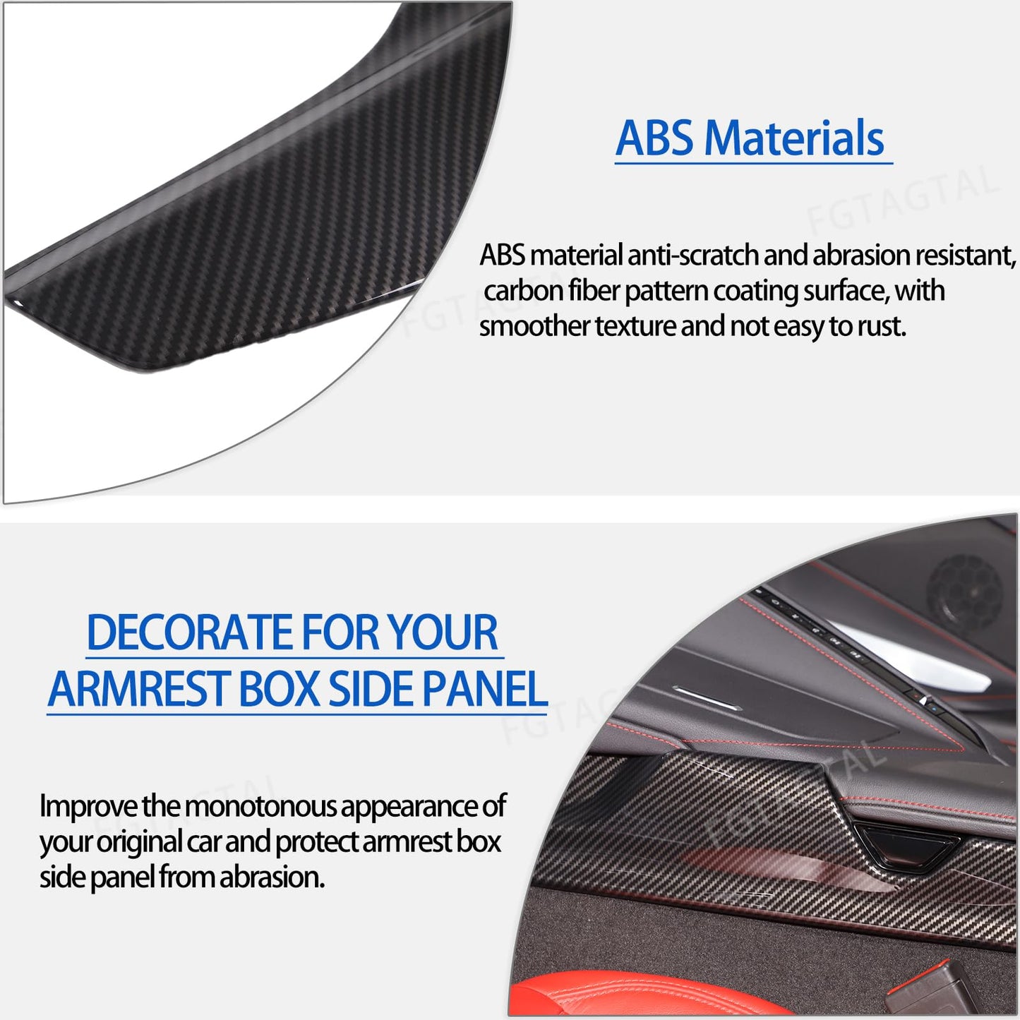 Armrest Box Side Panel Trim Cover Compatible with Chevrolet Corvette C8 2020-2026, ABS Driver Side Panel Trim, Co-Pilot Side Center Console Cover Trim Kit 2Pcs (Carbon Fiber Pattern Black)
