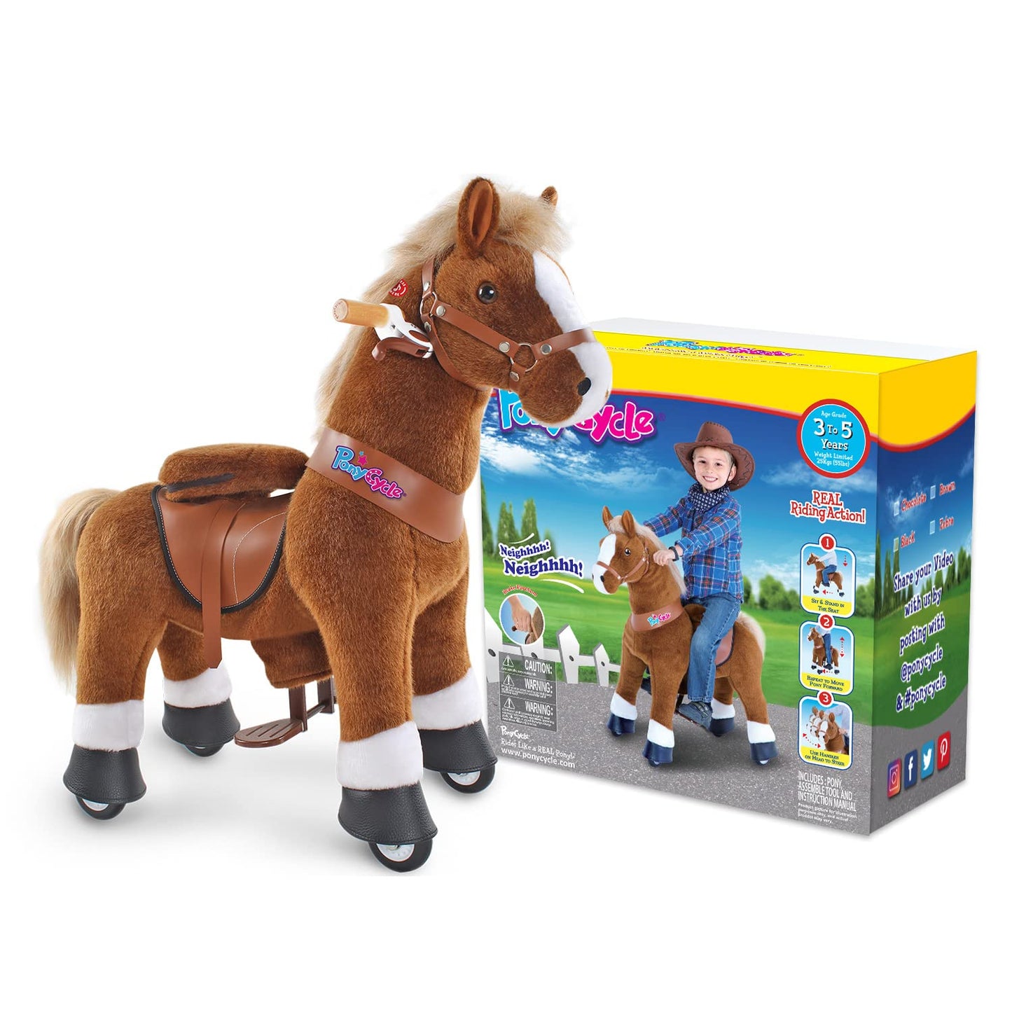 PonyCycle Ride on Horse Toy for Toddlers 3-4, Sound Function, Ride on Pony with Brake, Kid Powered, Mechanical Walking Horse Stuffed Animal, Ride on Pony, Everyday Fun Size 3 Brown Ux324