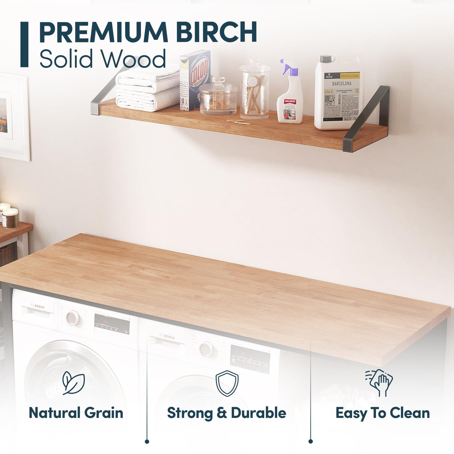 AllForWood 60''L x 36''W x 1.5''Th Birch Solid Wood Butcher Block Countertop, Butcher Block Table Top for DIY Washer Dryer/Island/Kitchen Countertop (Unfinished)