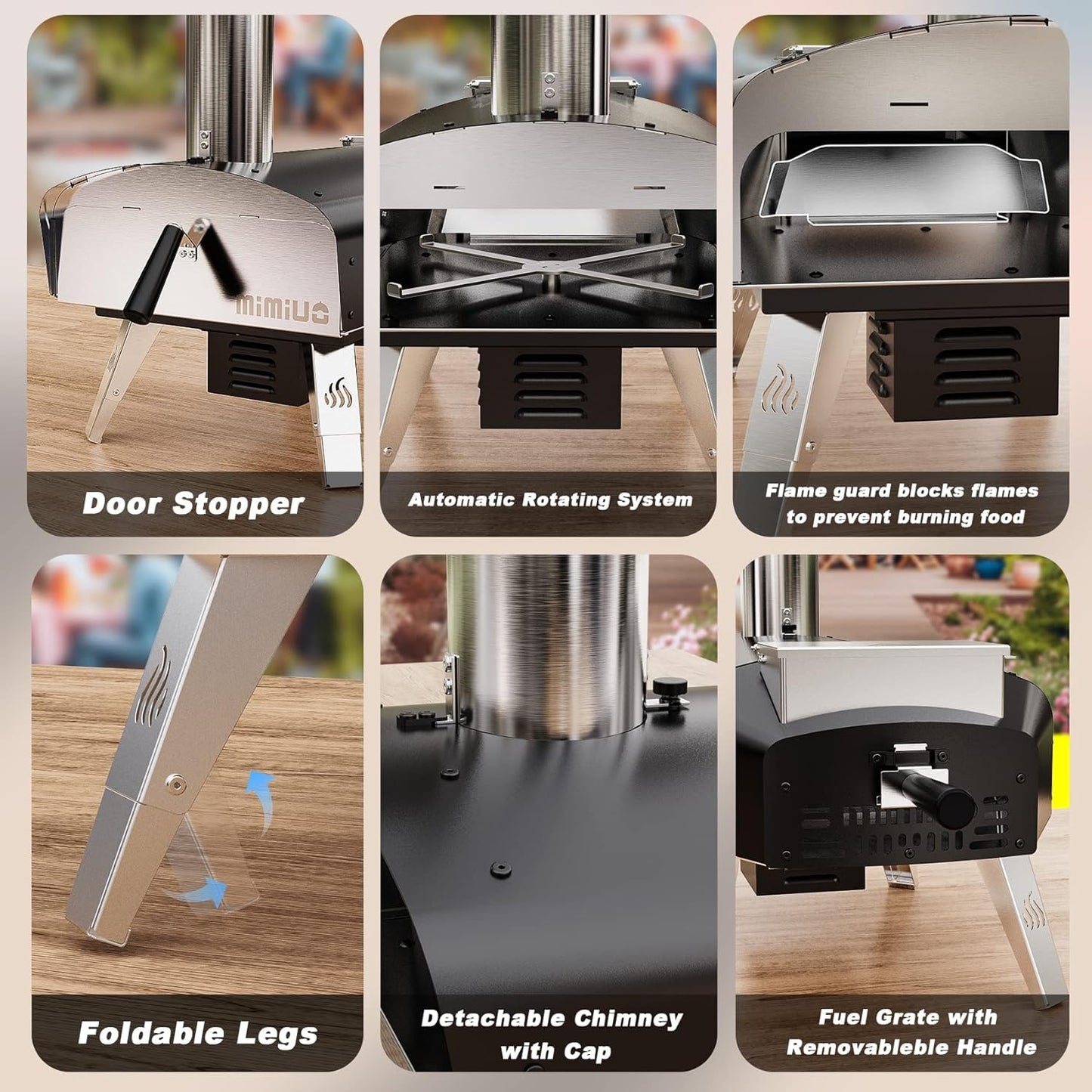 Mimiuo Outdoor Pizza Oven Wood Pellet Fired Pizza Stove with Automatic Rotating System, Pizza Stone, Pizza Peel and Carry Bag (Tisserie W-Oven Series) - Global Patent