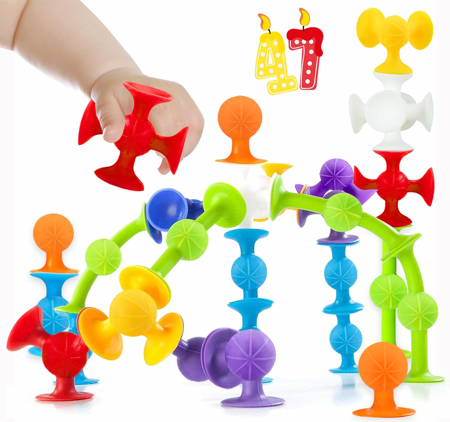Suction Bath Toys for Baby, 47 Piece Starter Set Suction Cup Toys Stocking Stuffers Pop Darts Preschool Sensory Fidget Toys for Toddlers 1-3 4-8 | No Hole Bath Toy | BPA Free (Large)