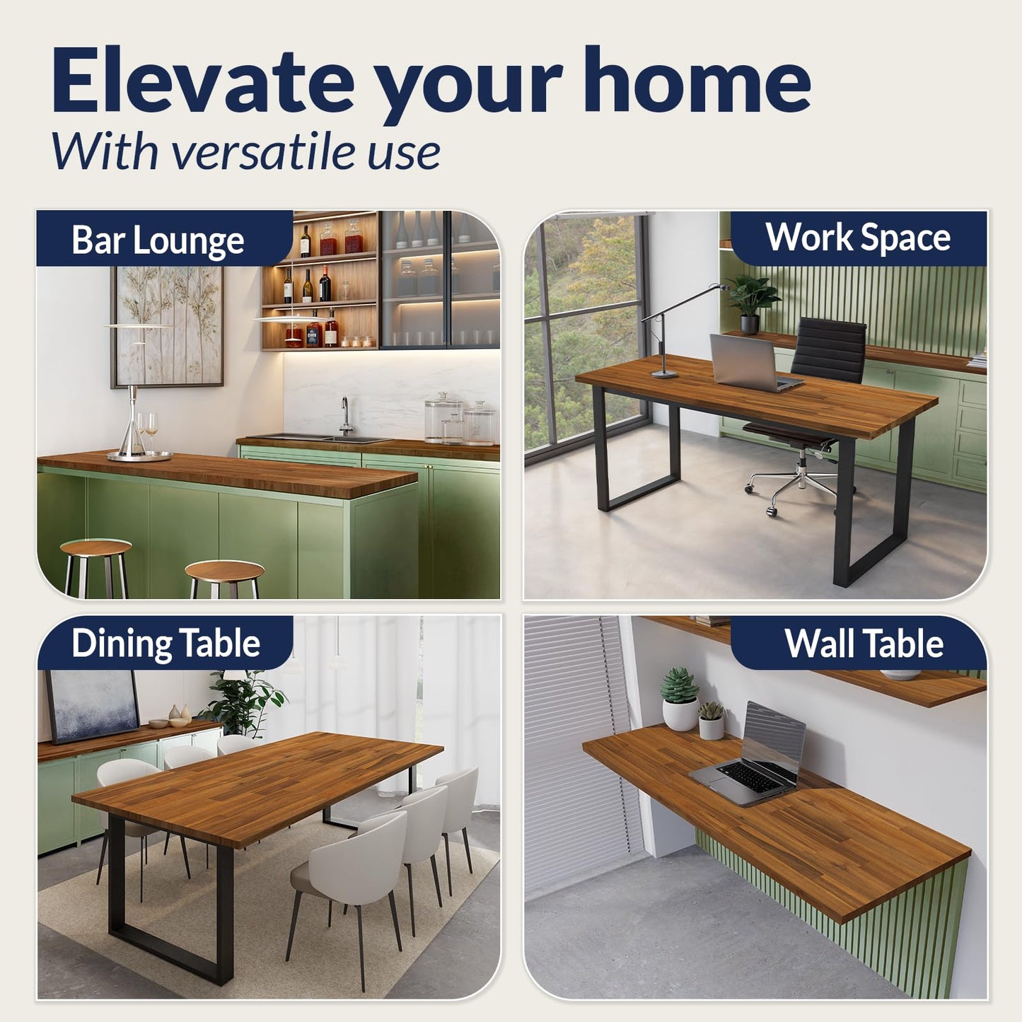 Howizz 48 x 25 in. Solid Wood Table Top, Teak Stained Acacia Desktop for Standing Desk/Office Tabletop/Countertop, 1in. Thick