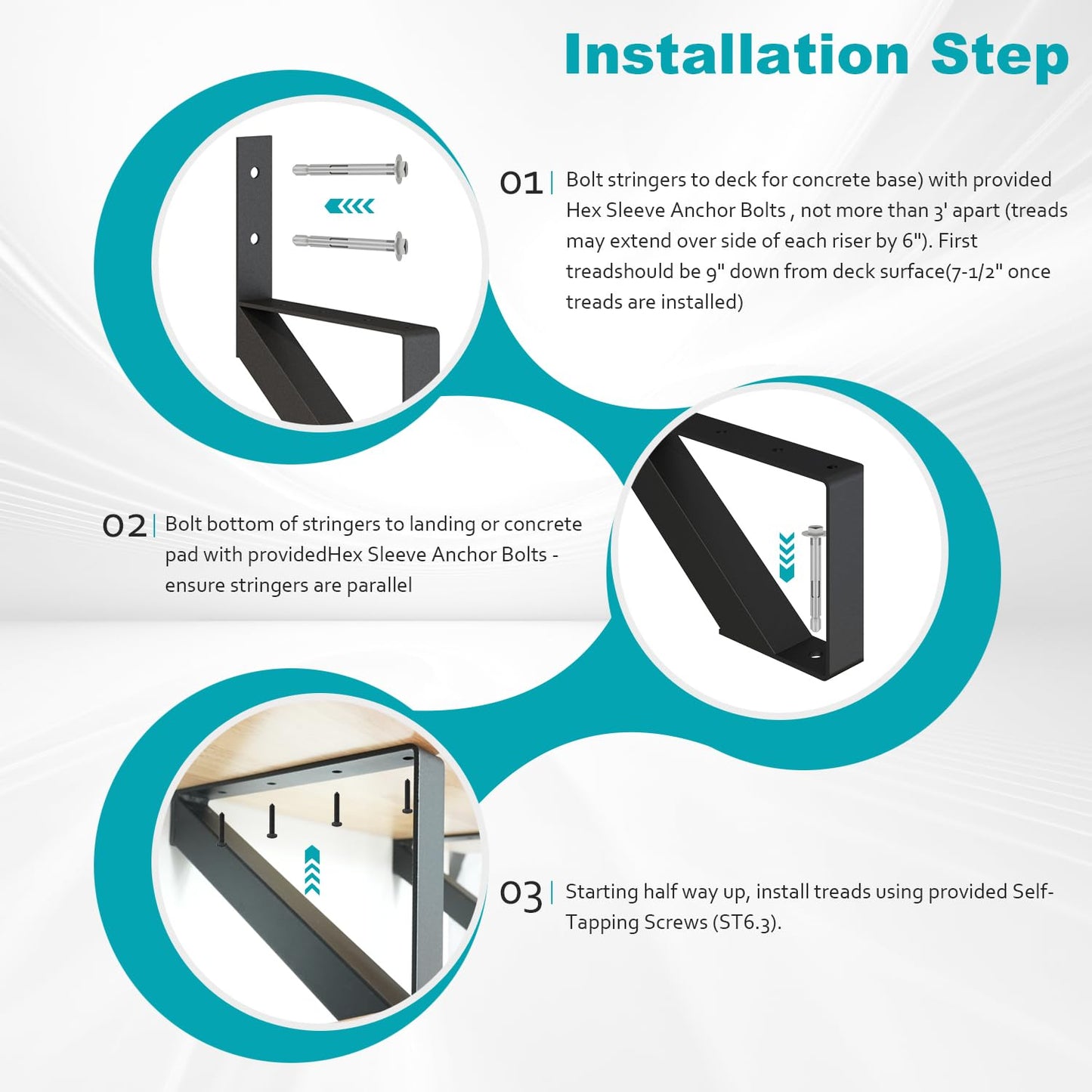 CCBOYSHARDWARE Steel Stair Stringer 10 Step, Metal Stair Riser with Pre-drilled Holes for 81in Deck Height, Heavy Duty Outdoor Steps, Max Load 500lbs,2 Pcs
