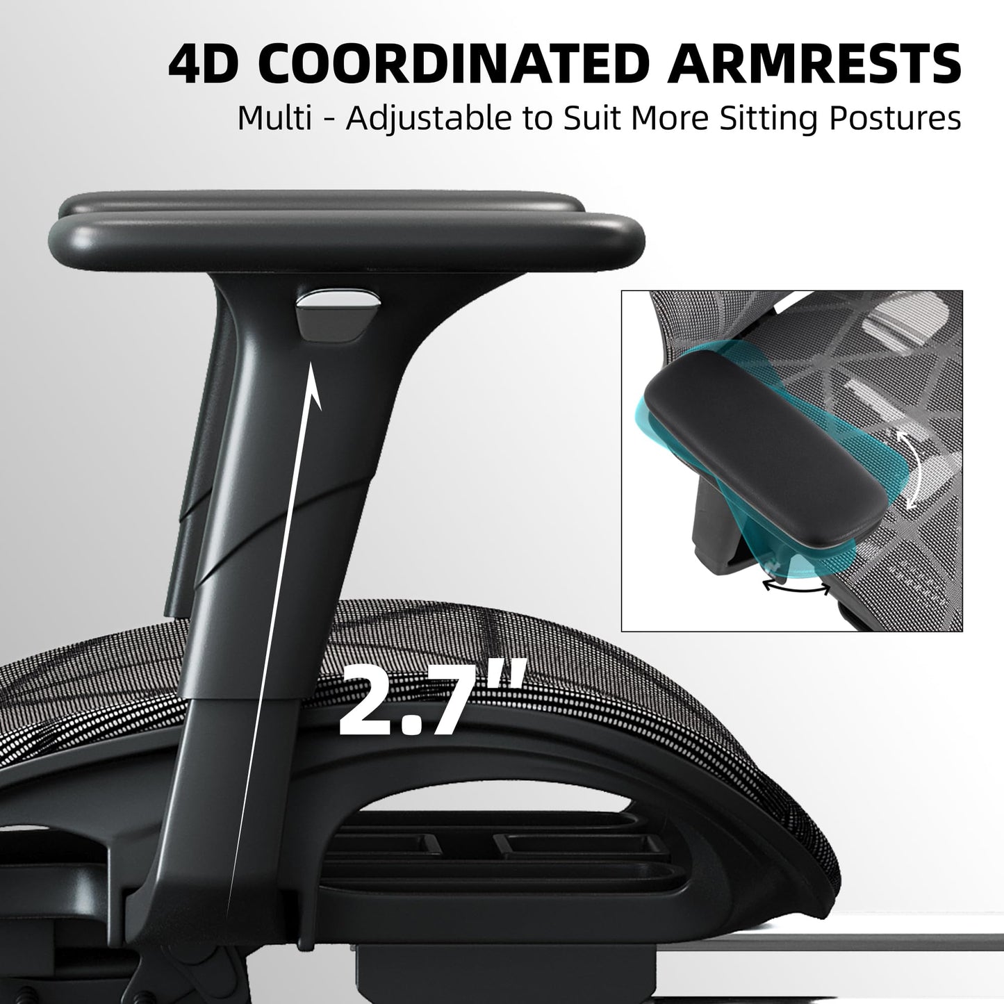 Opiesit Office Chair with 3D Adjustable Lumbar Support,Ergonomic Computer Chair,Adjustable Headrest and Armrests, 400lbs Capacity,Tilt-Swivel,Premium Mesh Desk Chair for Office,Home & Gaming (Grey)
