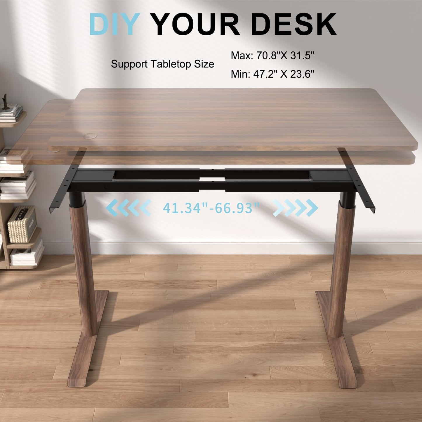 ERGO COLLECT Dual Motor Standing Desk Frame with Oval Legs, Electric Adjustable Sit Stand Desk Base for up to 70.8"x31.5" Table Tops, Sturdy Computer Desk Frame for Home Office Workstation (Walnut)