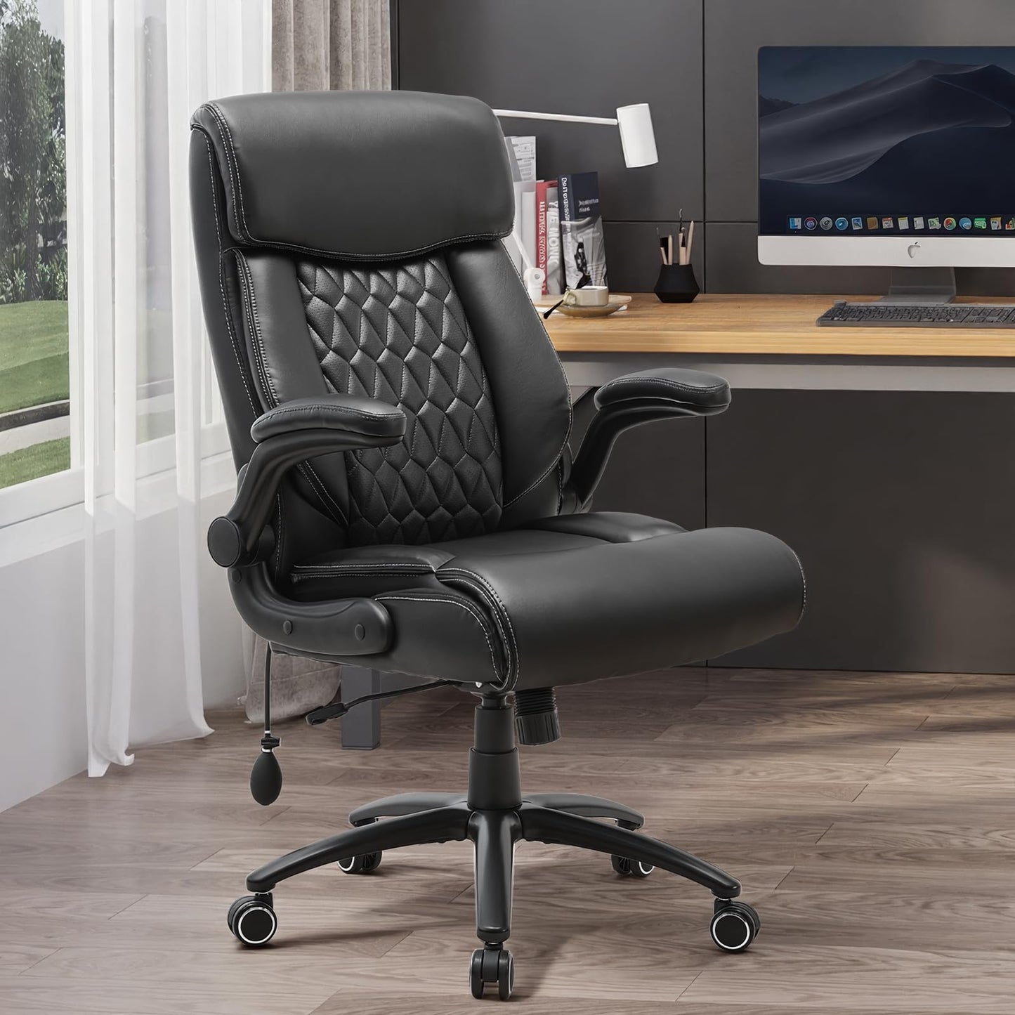 MALOL Heavy Duty High-Back Office Chair, Ergonomic Home Computer Chair with Lumbar Support & Tilt Lock, Big and Tall Executive Office Chairs for Work, Black