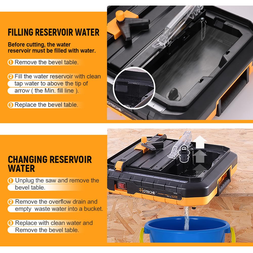 Hoteche 4-1/2-Inch Cutter Portable Wet Tile Saw 4.1A Tile Cutting Machine with Hidden Water Reservoir 0-45° Bevel Cutting for Tiles and Stones