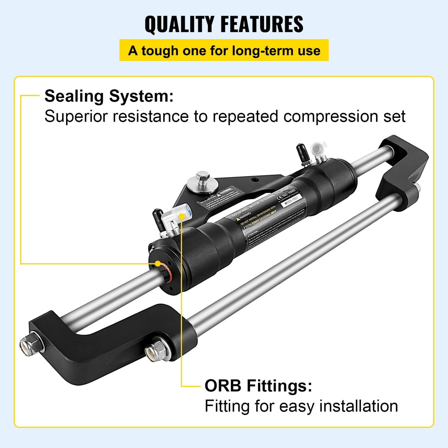 VEVOR Hydraulic Steering for Boats 300HP, Outboard Hydraulic Steering Cylinder HC5358-3 & HC5345-3, Front Mount Without Helm Pump or Steering Hose