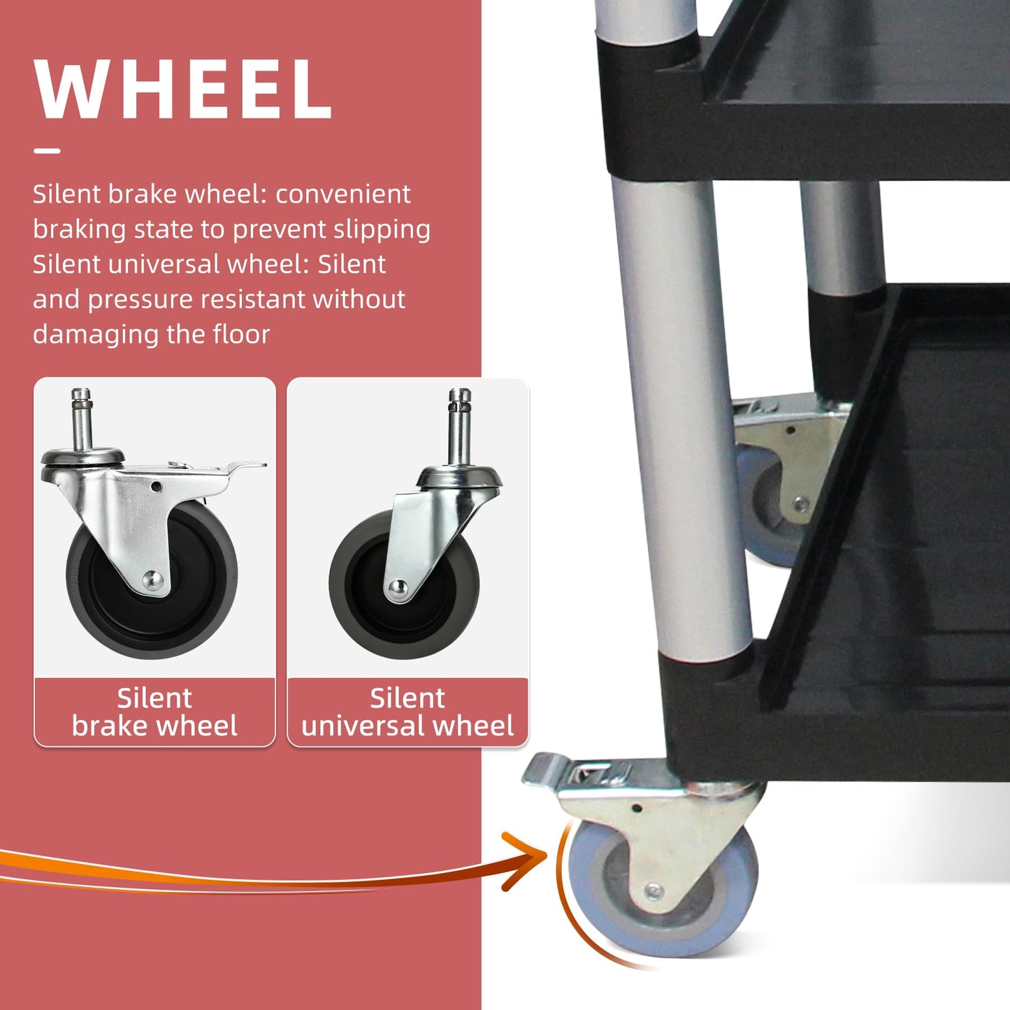 SHUNYILONG Plastic Extra Large Food Cart with Wheels for Business | Heavy Duty Rolling Utility Cart with Wheels (2 Brakes) | 40.5" Dx 19.6" W X 38.1" H 510 lbs Capacity for Kitchen Office Restaurant