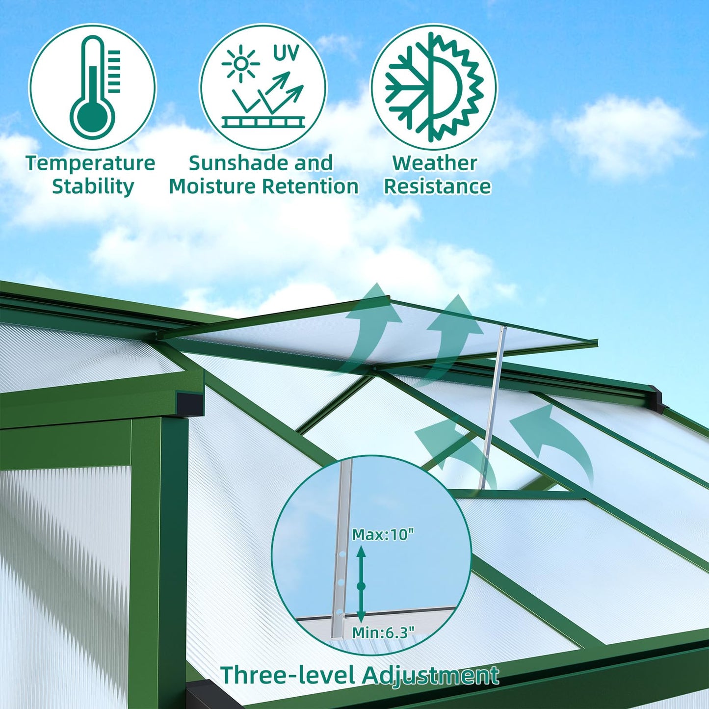 6x8 ft Greenhouse, Aluminum Frame & Polycarbonate Panel Greenhouse for Outdoors, Green House with Adjustable Roof Vent & Sliding Door, Durable Walk-in Green Houses for Backyard, Patio, Lawn