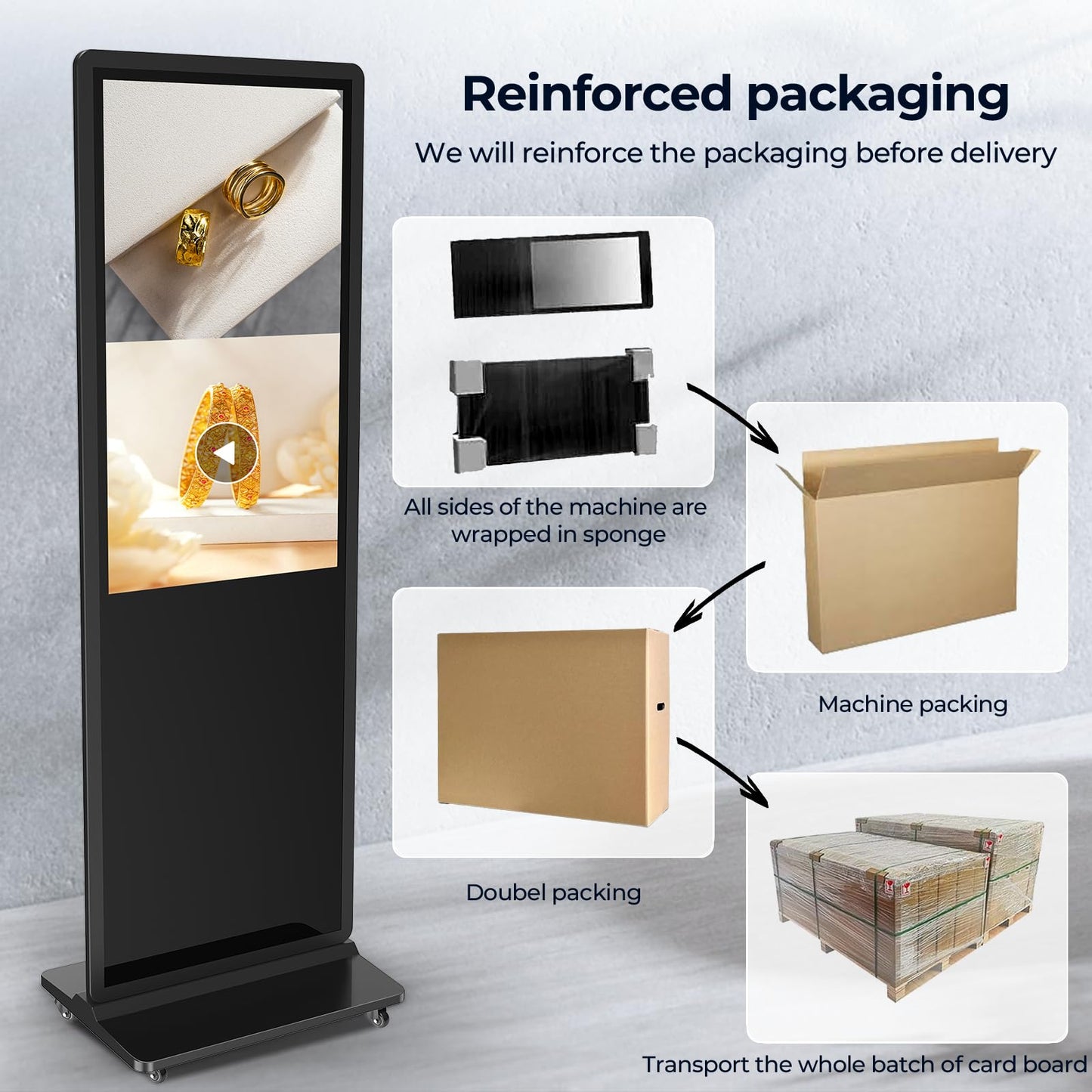 JASZDOT 32/43/55/65 Inch Digital Signage Display, LCD Screen Advertising Display Kiosk Interactive Totem Floor Standing Auto AD Player with USB/HDMI/WiFi Android OS (32'' Non-Touch)
