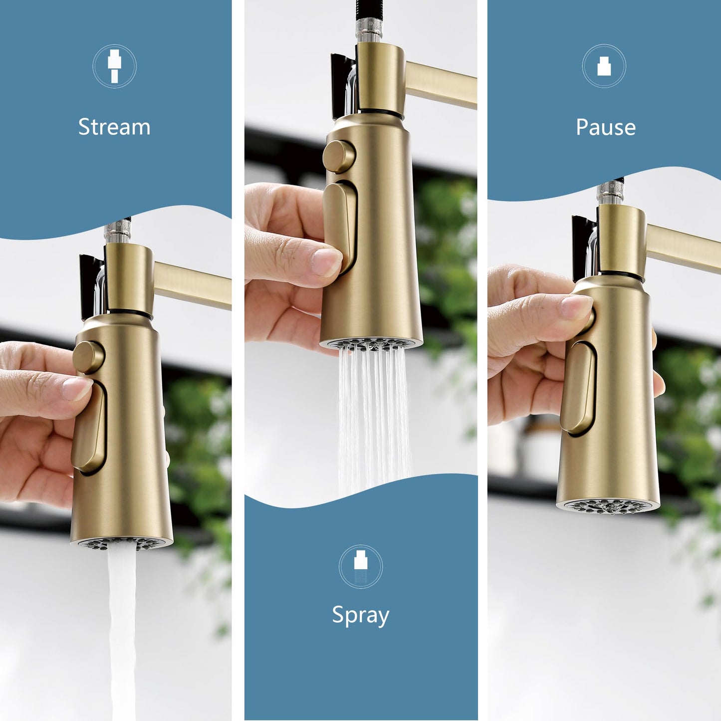 Lavatrum 22‘’ Extra-Tall Brushed Gold Kitchen Sink Faucets, Commercial High Arc Single Handle Kitchen Faucets for Pull Down Sprayer Modern Spring with Deck Plate 22 inch