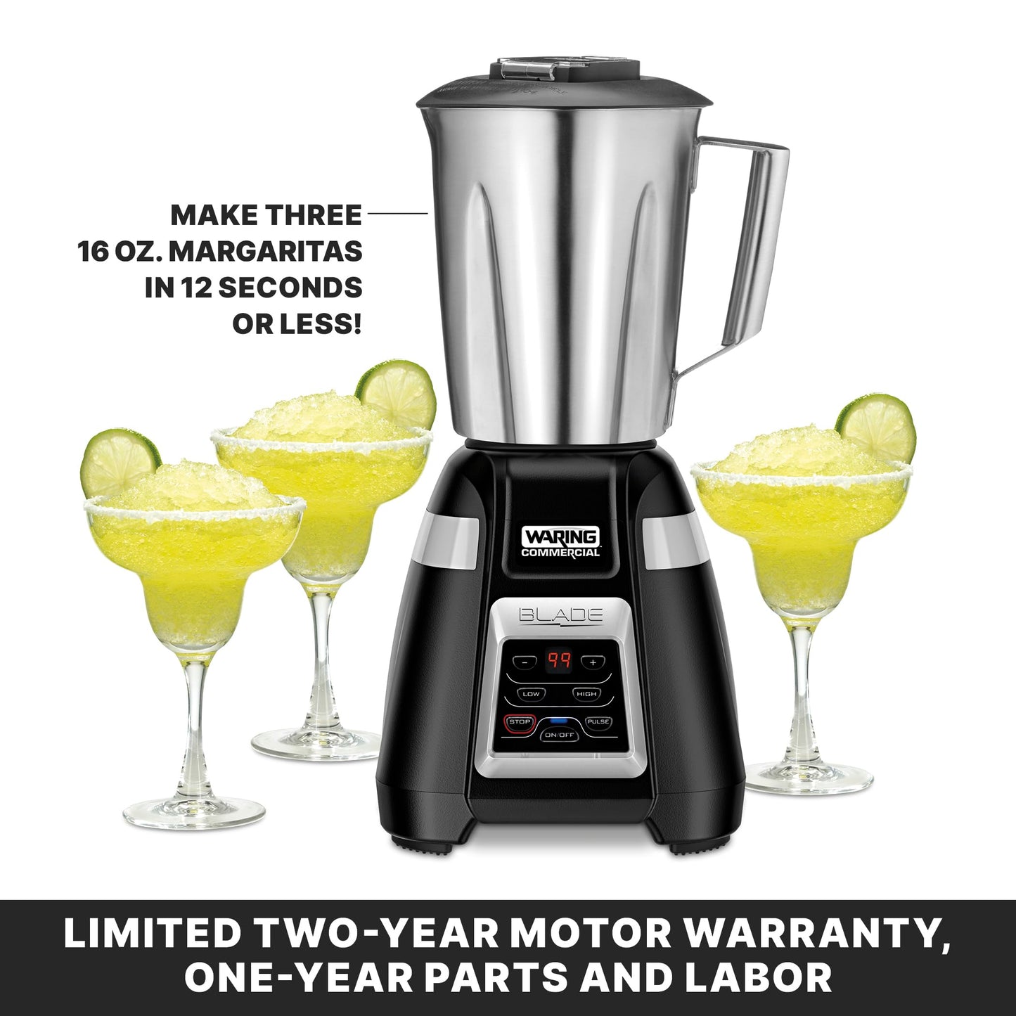 Waring Commercial BB340 Blade 1 HP Blender, 2-Speed Key Pad with Pulse and 99 Second Countdown Timer , 48 oz Stainless Steel Container, 120V, 5-15 Phase Plug