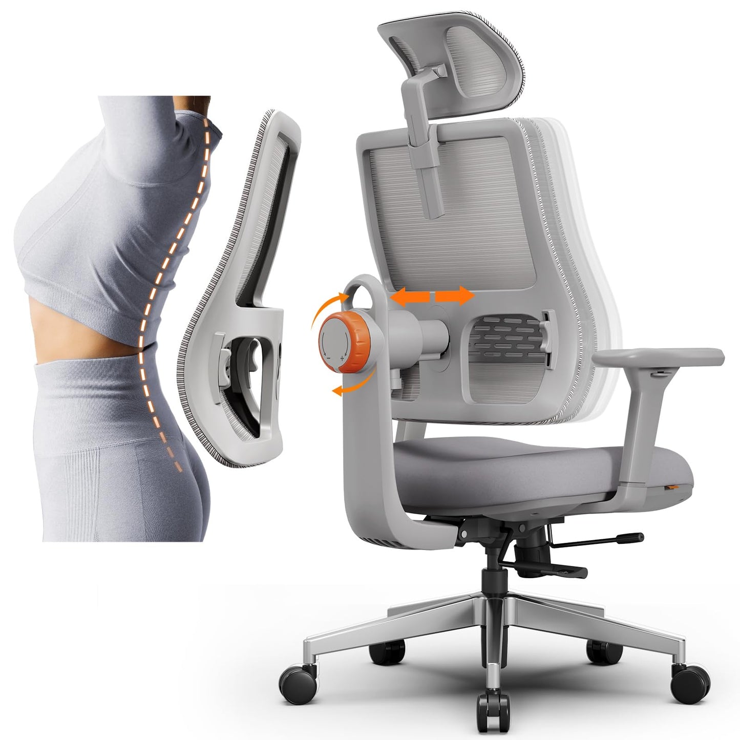 Newtral Ergonomic High-Back Office Chair, Home Office Desk Chair with Auto-Following Lumbar Support, Adjustable Headrest, 3D Armrest, Seat Depth & Heigh Adjustable, 96°-126° Recline