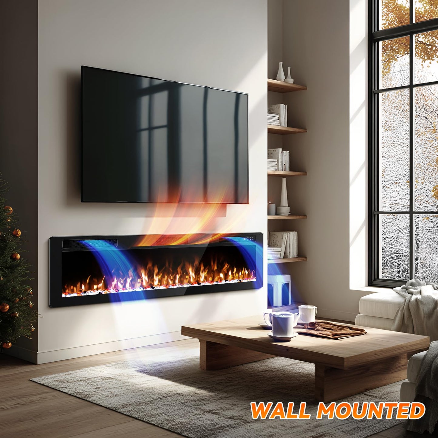 Tornivk 72 Inch Electric Fireplace Inserts Ultra-Thin 750/1500W Linear Electric Fireplace Heater Wall Mounted or Recessed Fireplace Electric with Adjustable Multicolor Flame,Timer