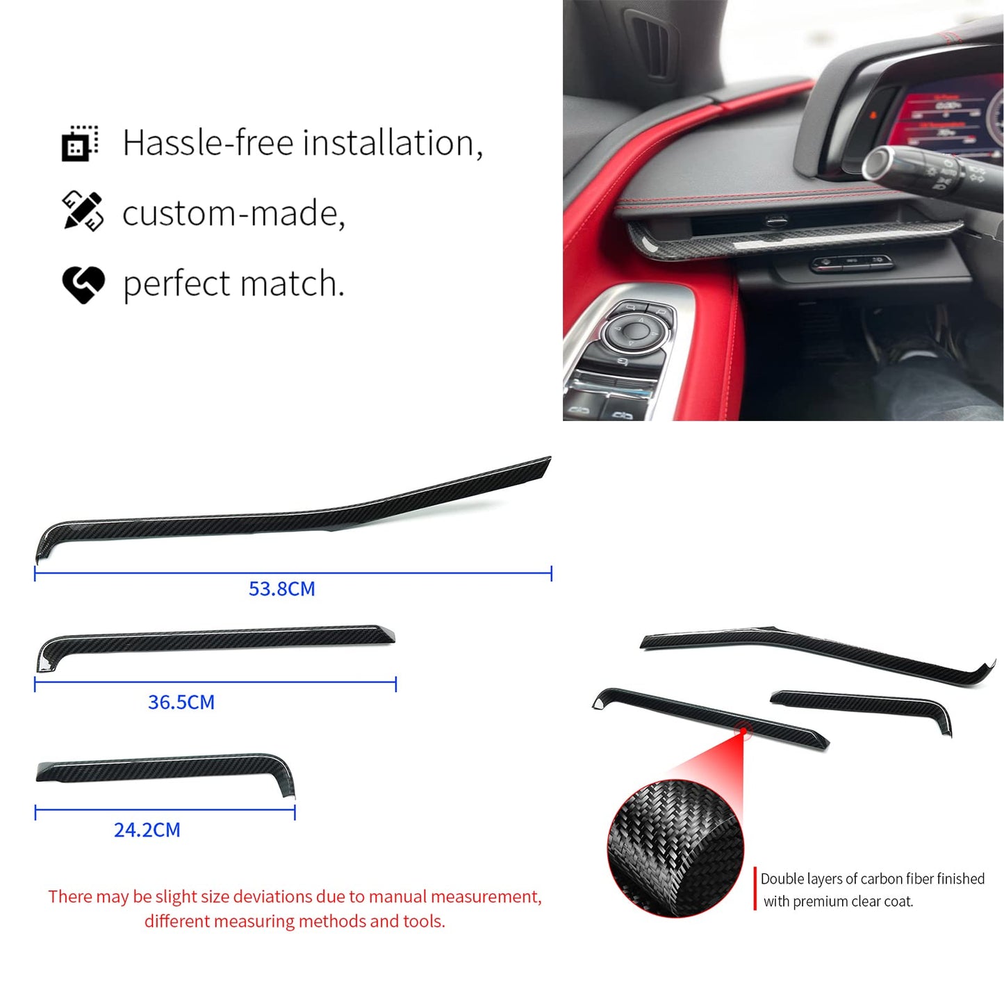 Genuine Carbon Fiber Dashboard Strip Trim for Corvette C8 Z51 Z06 ZR1 Coupe Convertible 2020 2021 2022 2023 2024 2025, Central Console Dash Board Cover (Black Carbon Dashboard Panel Trim)