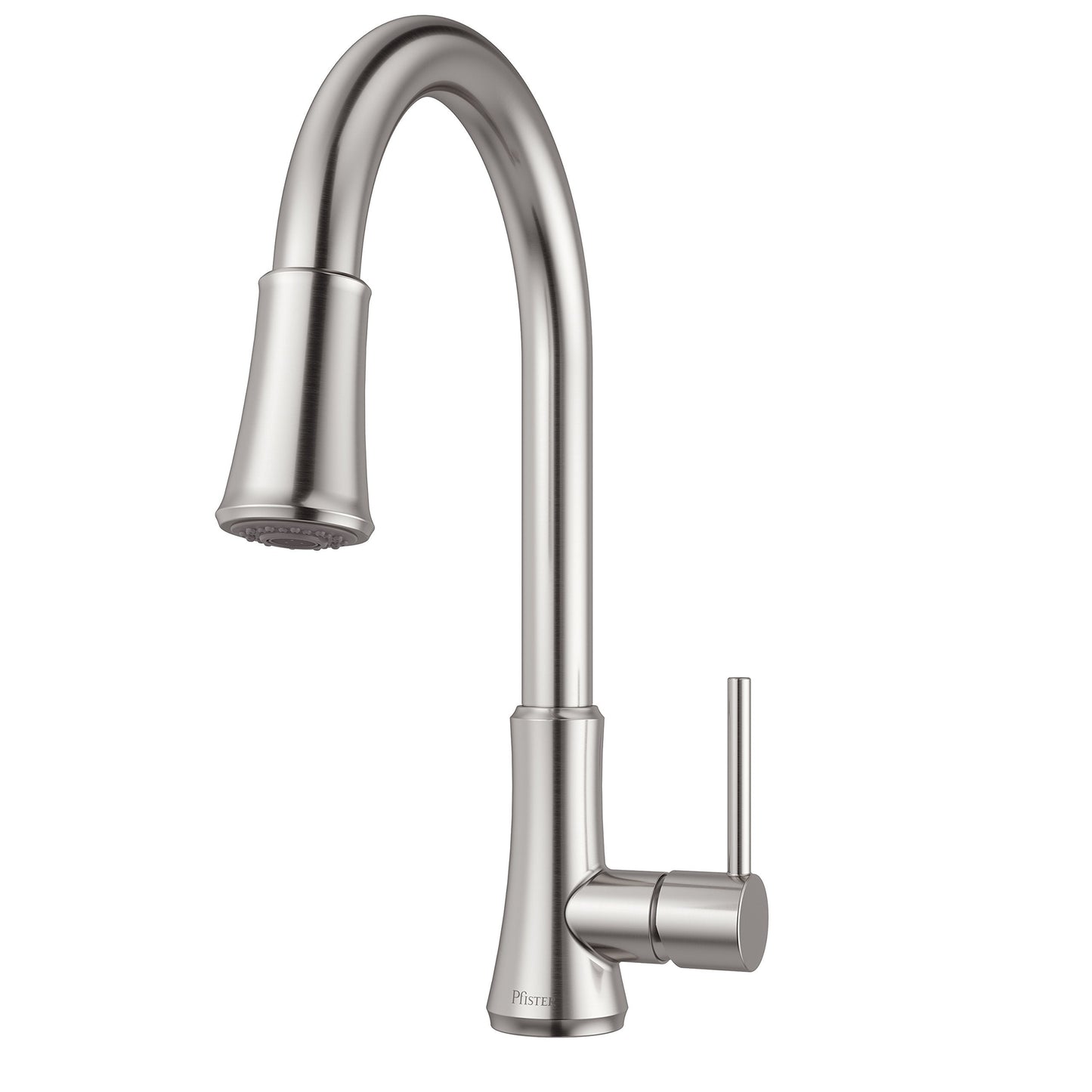 Pfister Pfirst Series Kitchen Faucet, Single Handle Pull-Down Sprayer High Arc Stainless Steel Finish 1 or 3 Hole Installation CALGreen Water Efficient Sink Faucet, G529PF2S