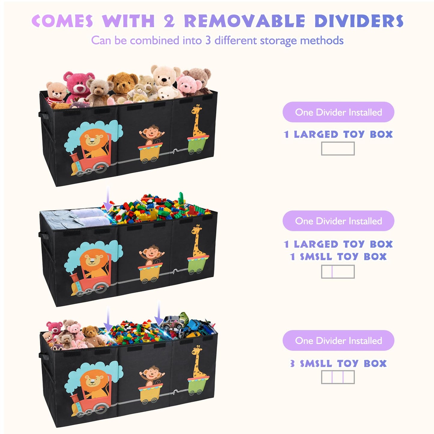 Maxuni XL Toy Box - Toy Storage Bins with lids, Collapsible Toy Chest for Boys Girls, Kids Big Toy Organizer with Adjustable Dividers for Living Room Area, Playroom, Bedroom，38"x16"x14"