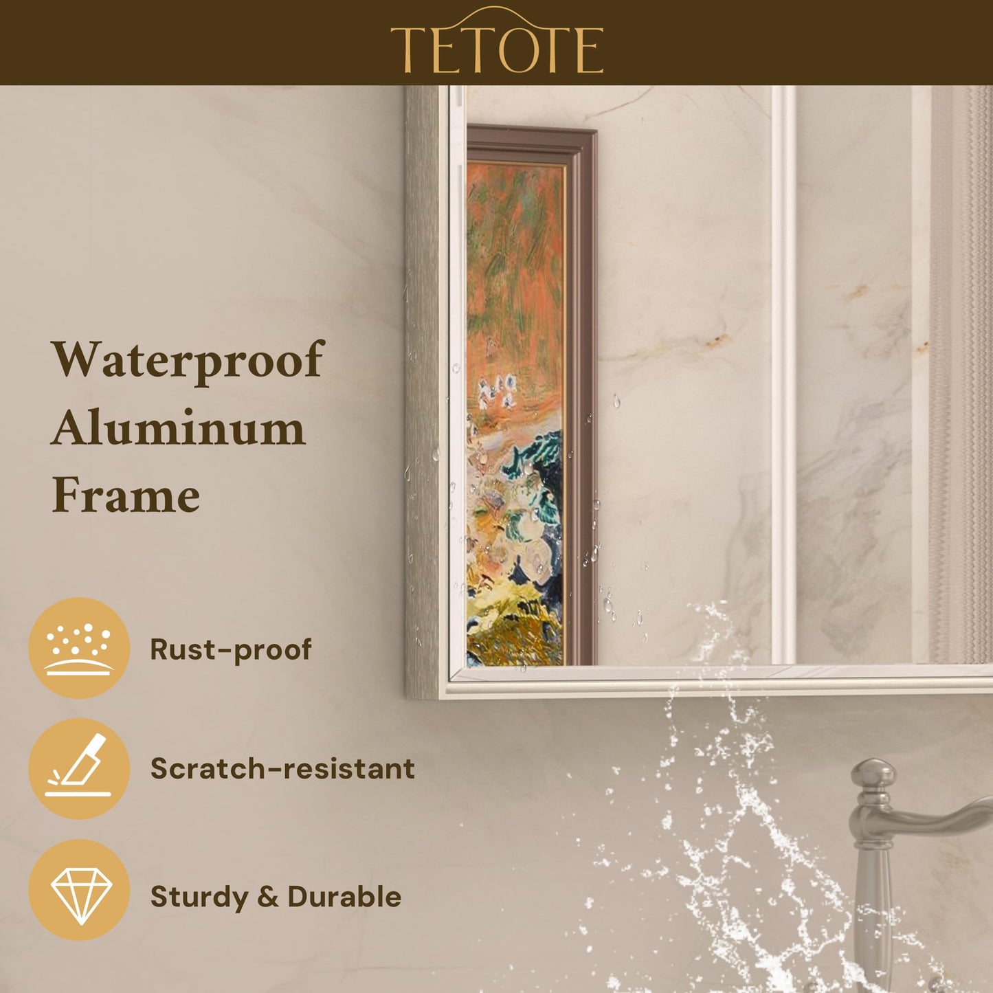 TETOTE 60 x 36 Inch Brushed Nickel Bathroom Mirror Beveled Frame Vanity Mirror, Tempered Glass, Shatterproof, for Modern Bedroom, Entryway, Living Room