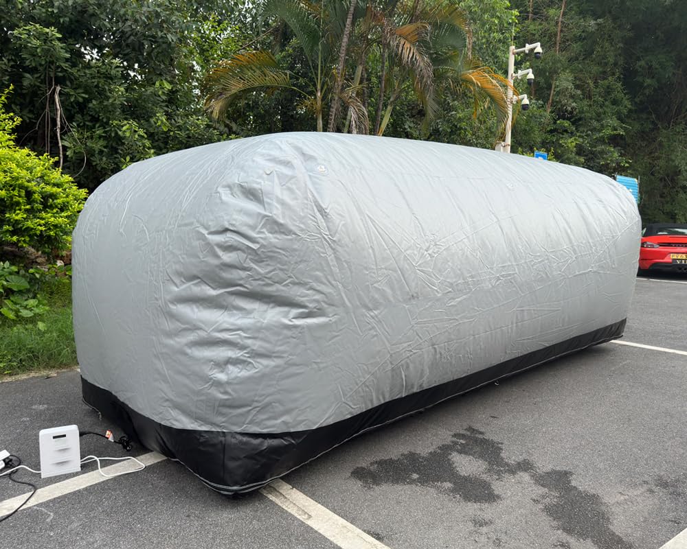 Portable Inflatable Car Cover Garage Tent Airtight Ultimate Shield Outdoor/Indoor Car Bubble Vehicle Shelter for Car Parking Painting Washing and Storage (Gray+Black, 4.9m L×2.0m W×1.73m H)