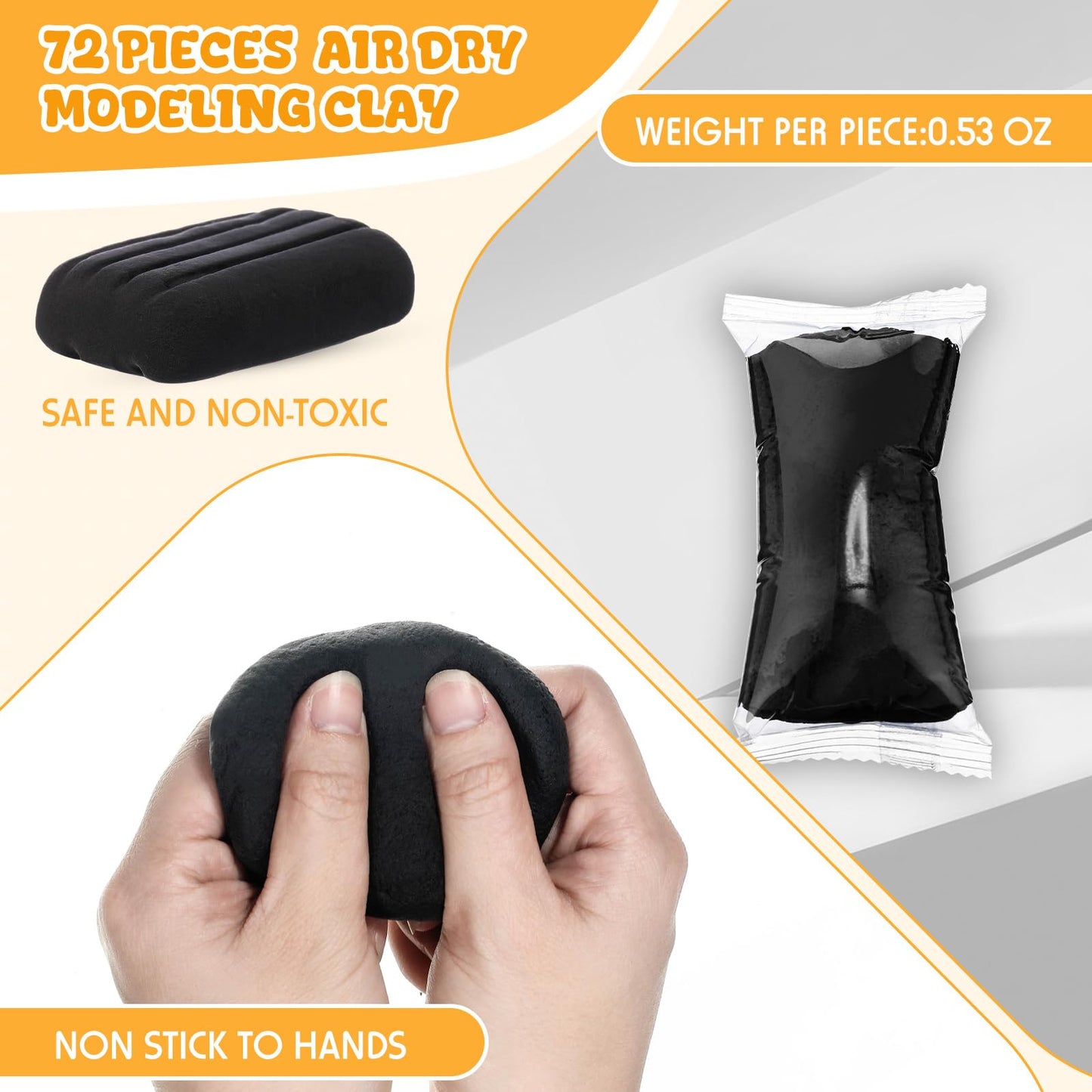 VioraWhite 72 Pcs 38oz Air Dry Clay Bulk Modeling Magic Ultra Lightweight Foam Modeling Clay for Kids Adults DIY Gifts Party Arts Crafts and School Project Supplies(Black)