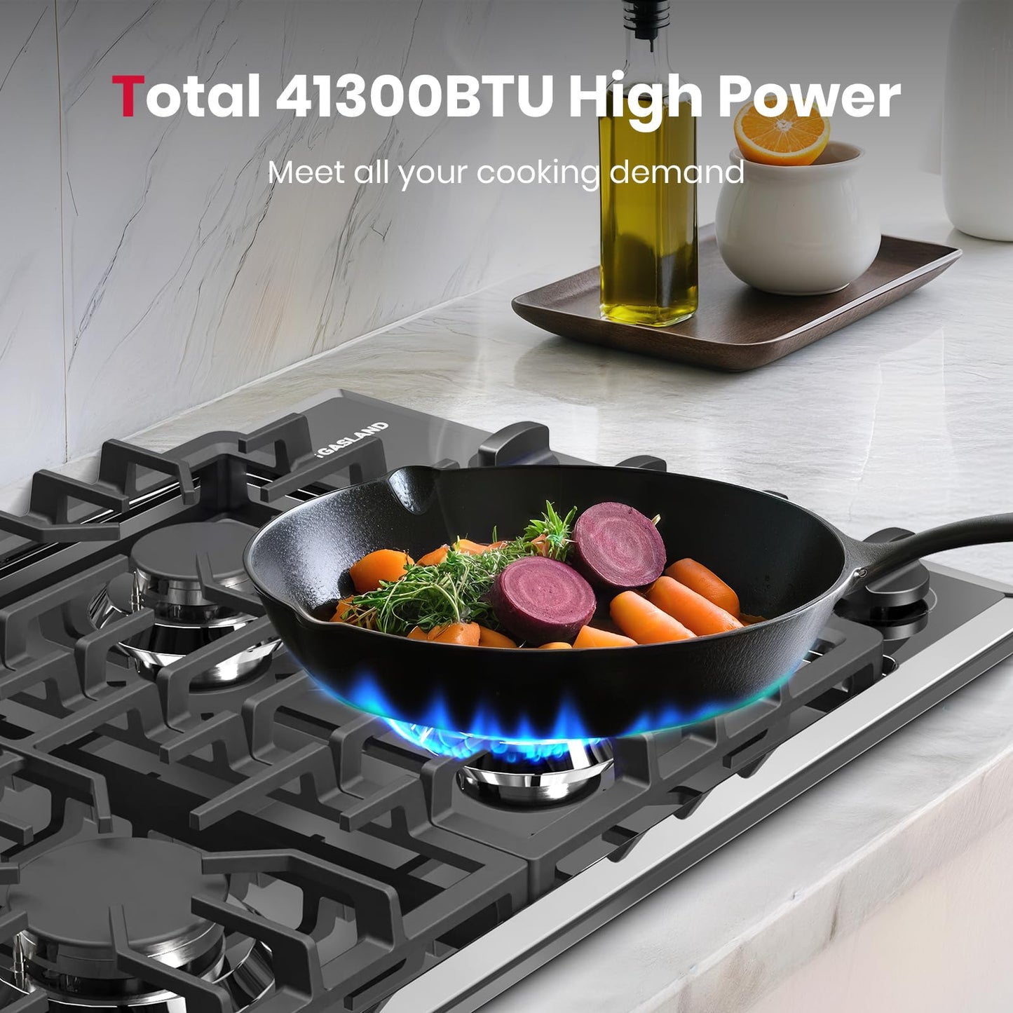 GASLAND 30 Inch Gas Cooktop Black, 4 Sabaf Sealed Burner Gas Stovetop, 4 ft Cord Plug, Cast Iron Grates with Metal Knobs, 28,300 BTU NG/LPG Convertible, Thermocouple Protection, CSA Certified
