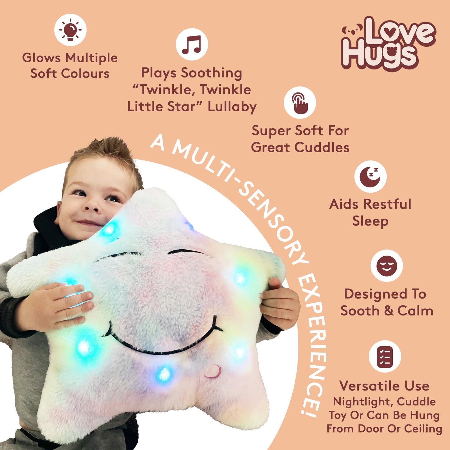 LoveHugs Musical Star Plush Sensory Light Up Newborn Autism Toys - Twinkle Twinkle Little Star Sensory Toys for Autistic Children