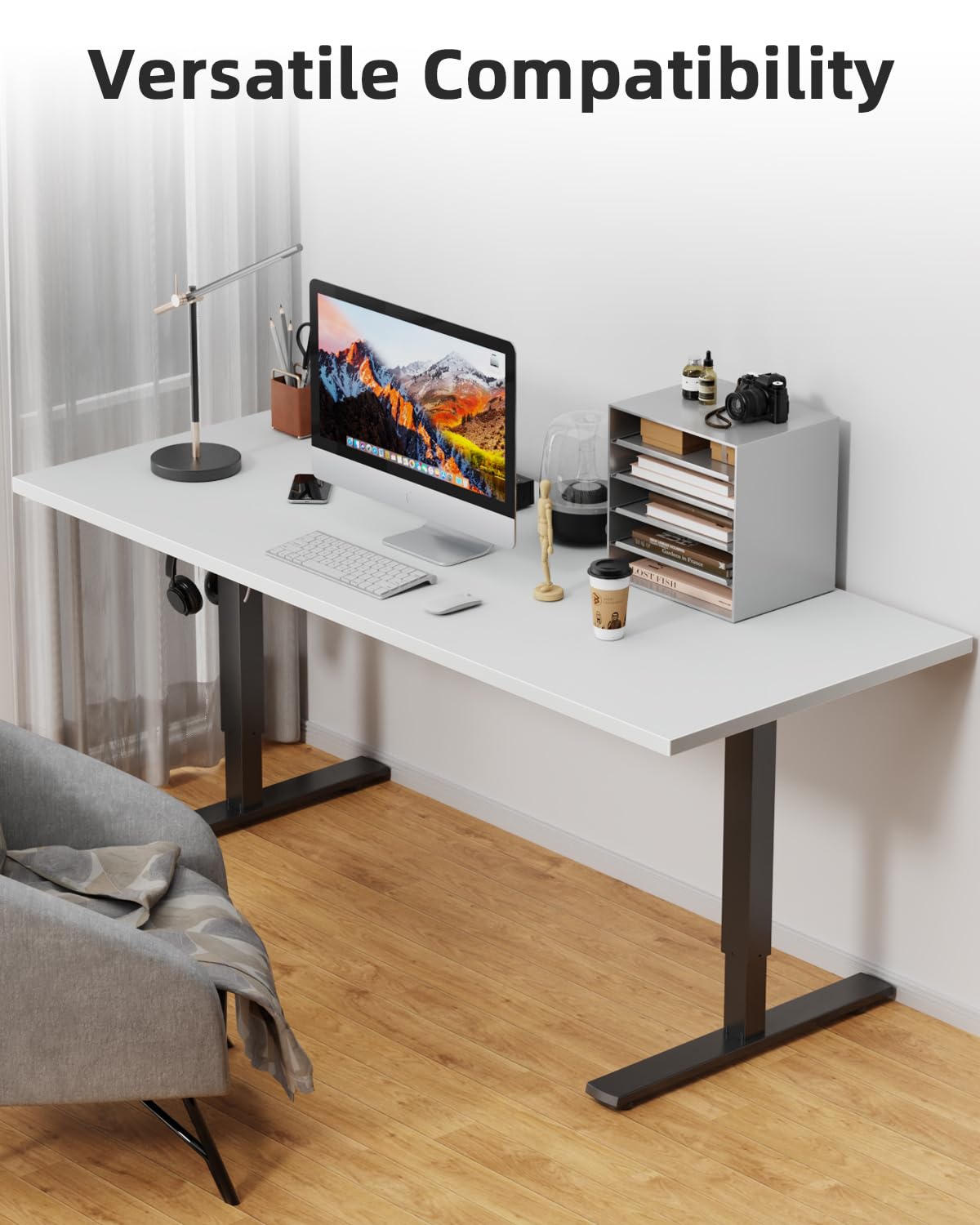 ZATNK Universal 60 x 24 One-Piece Particle Board Table Top, 1" Thick Desktop for Stand Up Height Adjustable Desk Frames, Home Office Tabletop, Countertop DIY, White