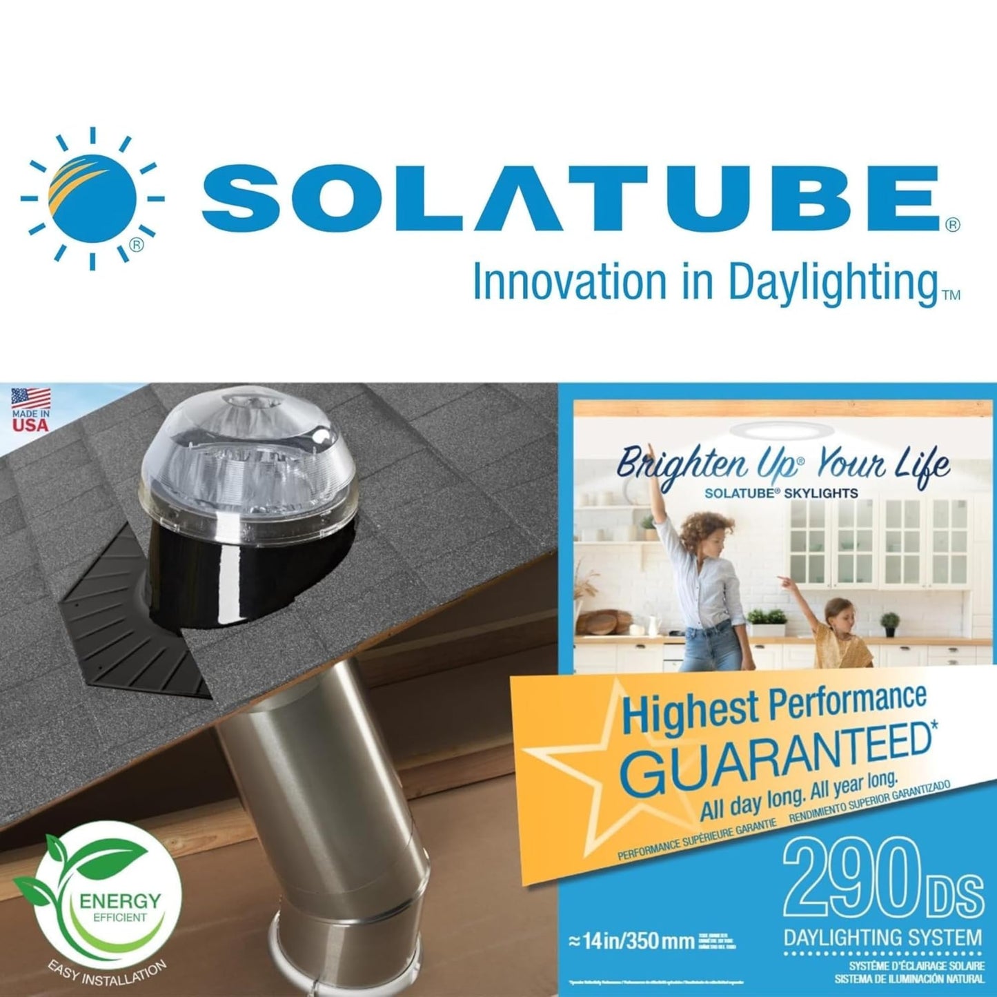 Solatube® 290DS 14-inch Wide Tubular Skylight Kit with 2 x 20 Long Extension Tubes | Solar Tube for Natural Daylight, Energy-Efficient Illumination, Interior Lighting, and Home Improvement