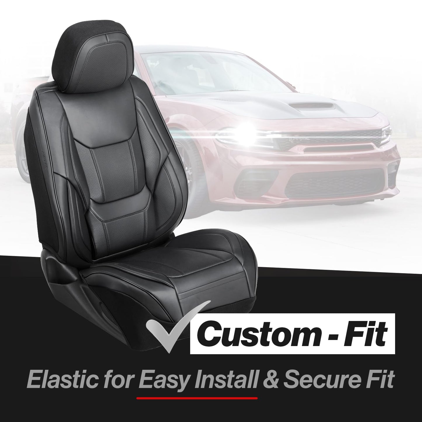 Coverland Custom Car Seat Covers Front Seats for [2013-2017 Honda Accord] - Protector Car Seat Cover Water Resistant Leather Memory Form Back Support Seat Cushion [Front-Black]