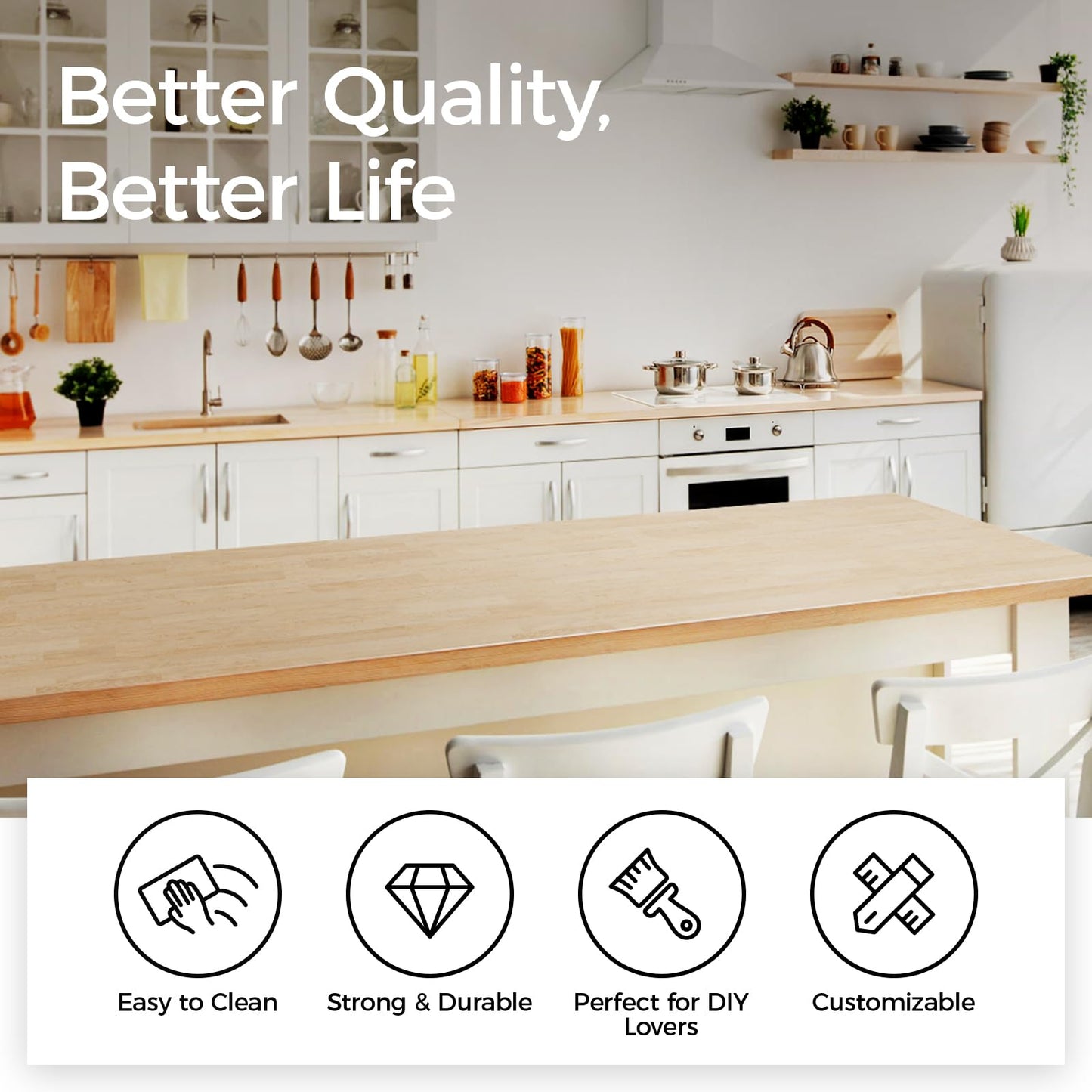 Butcher Block Countertop Table Top - Unfinished Solid Wood Countertop, Unfinished Surface for DIY Washer Dryer Cutting Board Island Kitchen Countertop - 6ft L x 39" W, 1.5in Thick