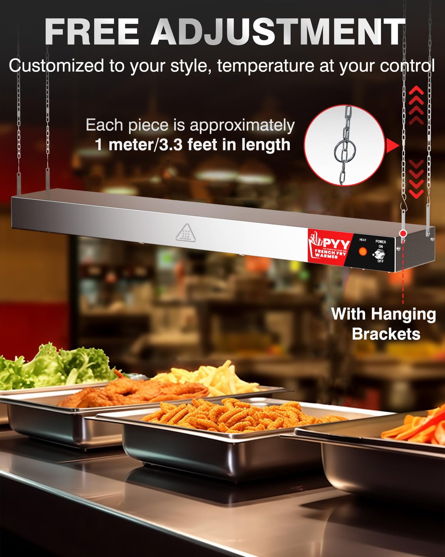 PYY 36 Inch Food Heat Lamp Strip - Commercial Food Heating Warmer, 500W Hanging Stainless Steel Electric Strip Heater, Food Service Restaurant