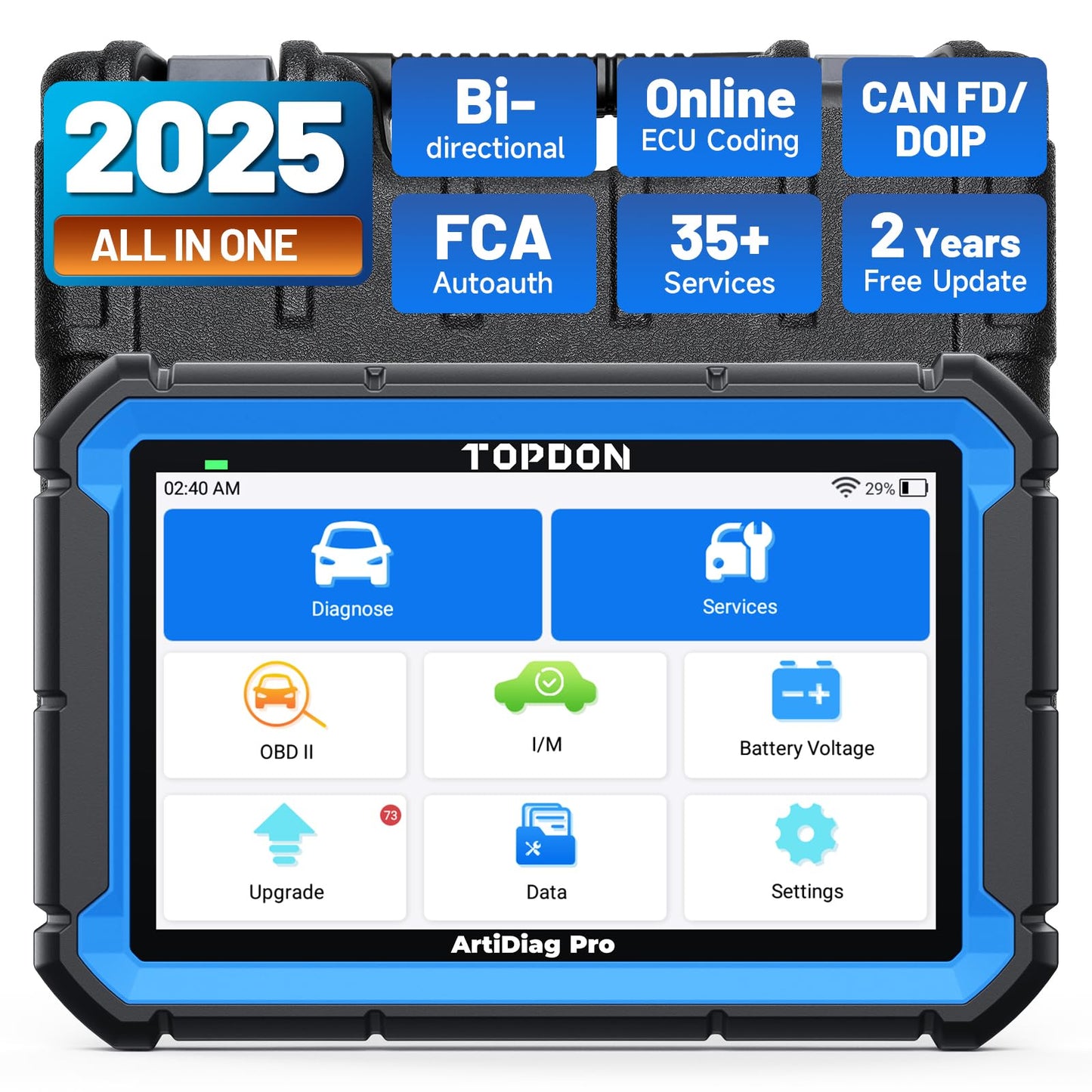 TOPDON ArtiDiag Pro OBD2 Scanner Diagnostic Tool, Bidirectional Scan Tool with ECU Coding, 35+ Services, V.A.G Guided, FCA SGW, Can FD DoIP/All System Diagnosis