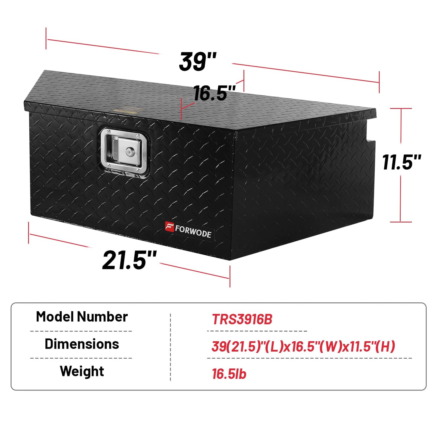 FORWODE 39 Inch Trailer Tongue Box Aluminum Trailer Tool Box for Storage Toolbox, Aluminum Diamond Plate Trailer Tongue Box with Lock - Black