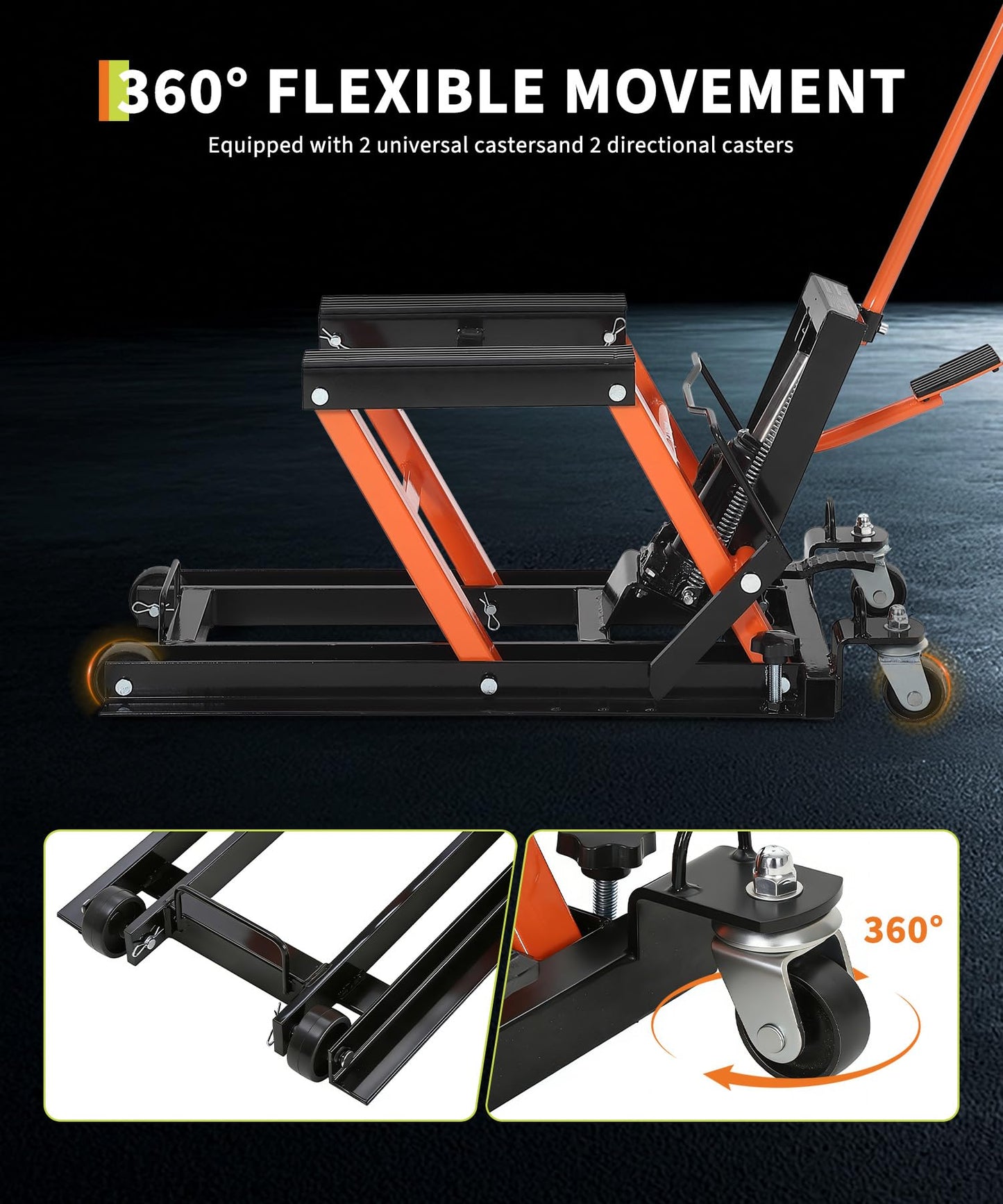 Hydraulic Motorcycle Lift Jack, 1500Lb Capacity, ATV Scissor Jack with Adjustable Height 4.53-15.35 in, Hydraulic Foot-Operated Hoist Stand for Motorcycle ATV UTV Bikes