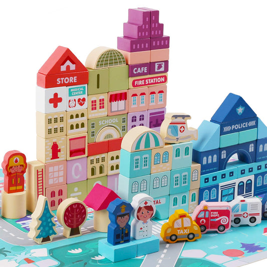 LENNYSTONE Wooden Building Blocks for Toddlers, Kids City Construction Stacking Creative Toys, Preschool Learning Education Block for Boys Girls Ages 2 3 4 5 (120 pcs)