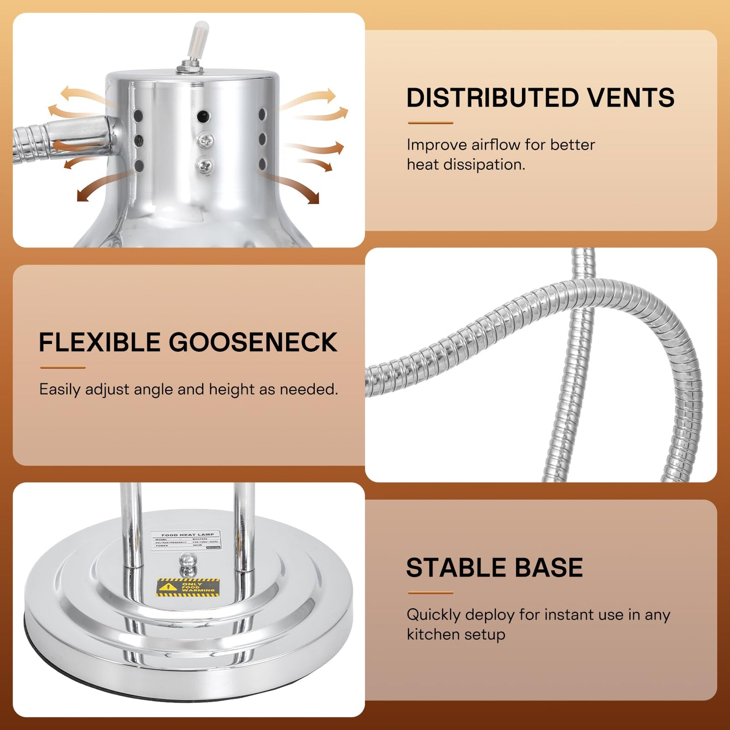 Hiteemer Food Heat Lamp - 500W Commercial Food Warmer Lamp 2-Head Portable Electric Heating Lamps Catering Warming Light for Buffet Parties Restaurant Kitchen, Silver