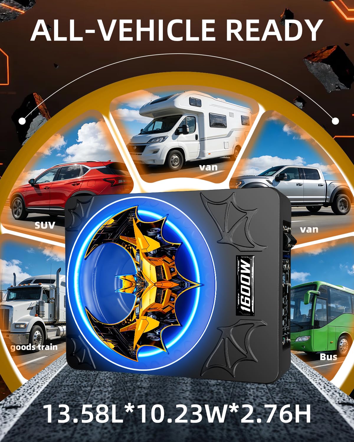 SUBPULSIX 1600W Slim UnderSeat Subwoofer and Amp Package, Powered Car Subwoofer with Built-in Amp, Cast Aluminum Underseat Subwoofer with RGB Ambient Light Switch, Deep Subsonic Bass for Car/Truck/SUV