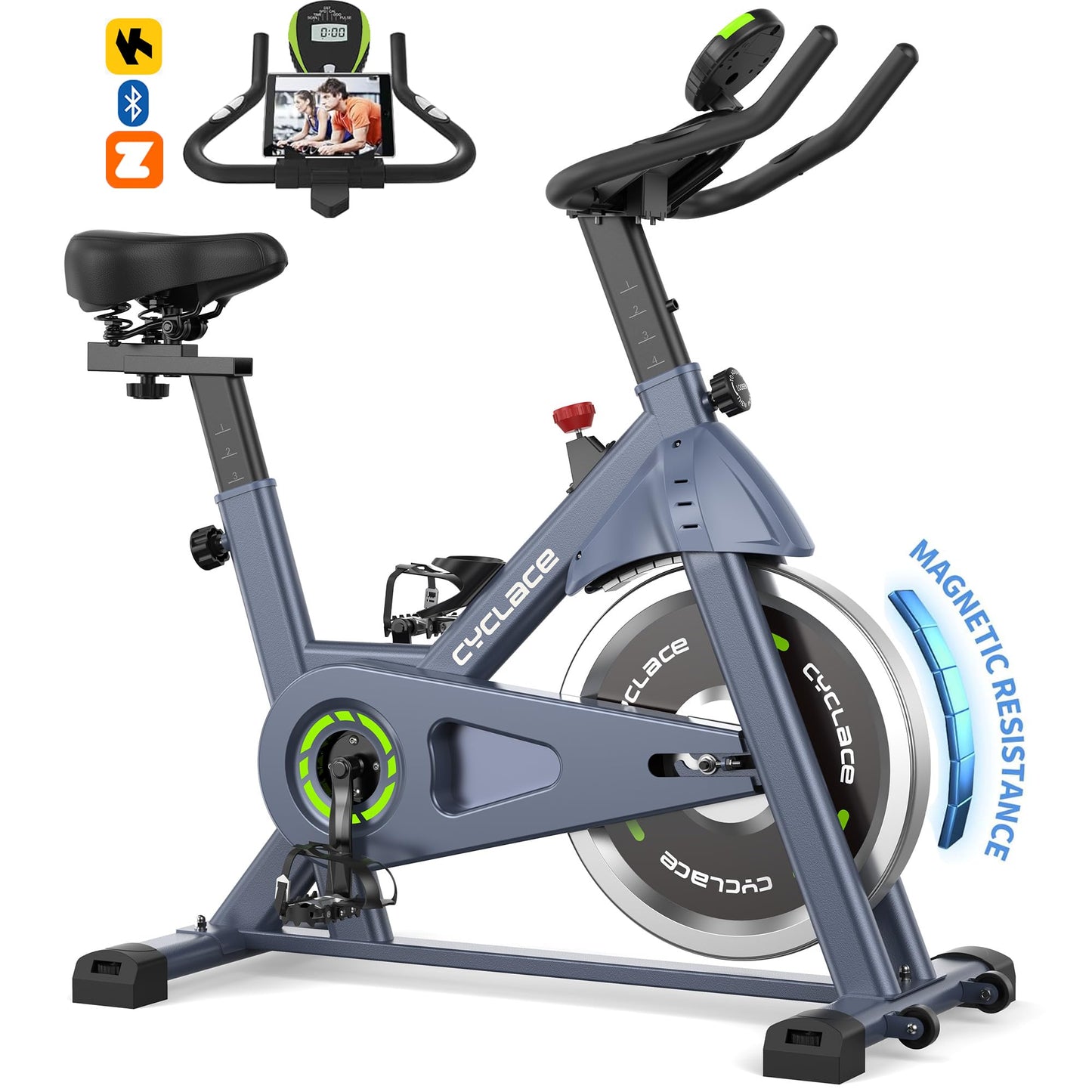 Cyclace Exercise Bike, Magnetic Stationary Bike for Home, Low Noise Cardio Indoor Cycling Bike with App Compatible, 300LBs Weight Capacity & Tablet Mount